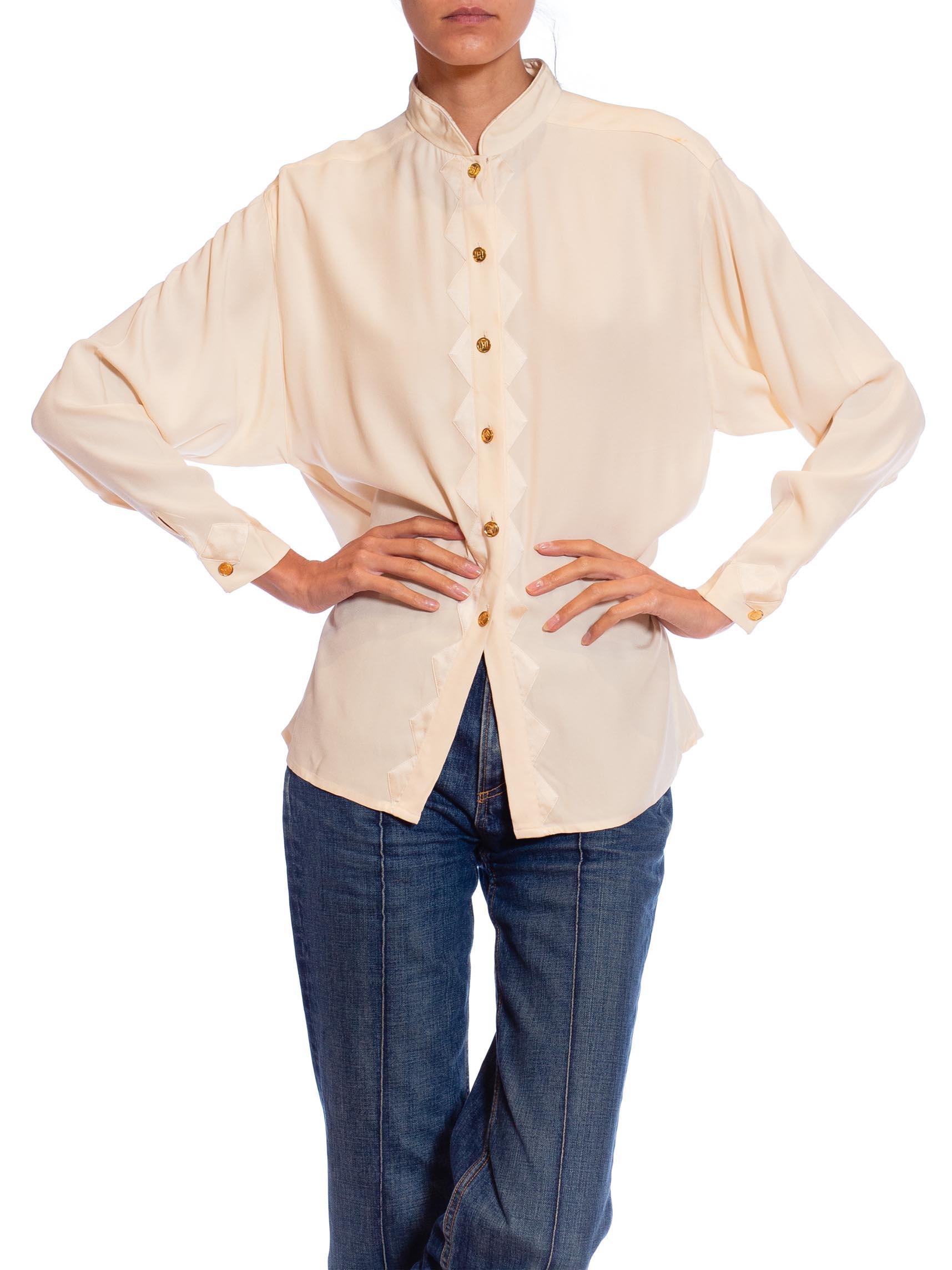 1980S CHANEL Ivory White Silk Crepe Blouse 1