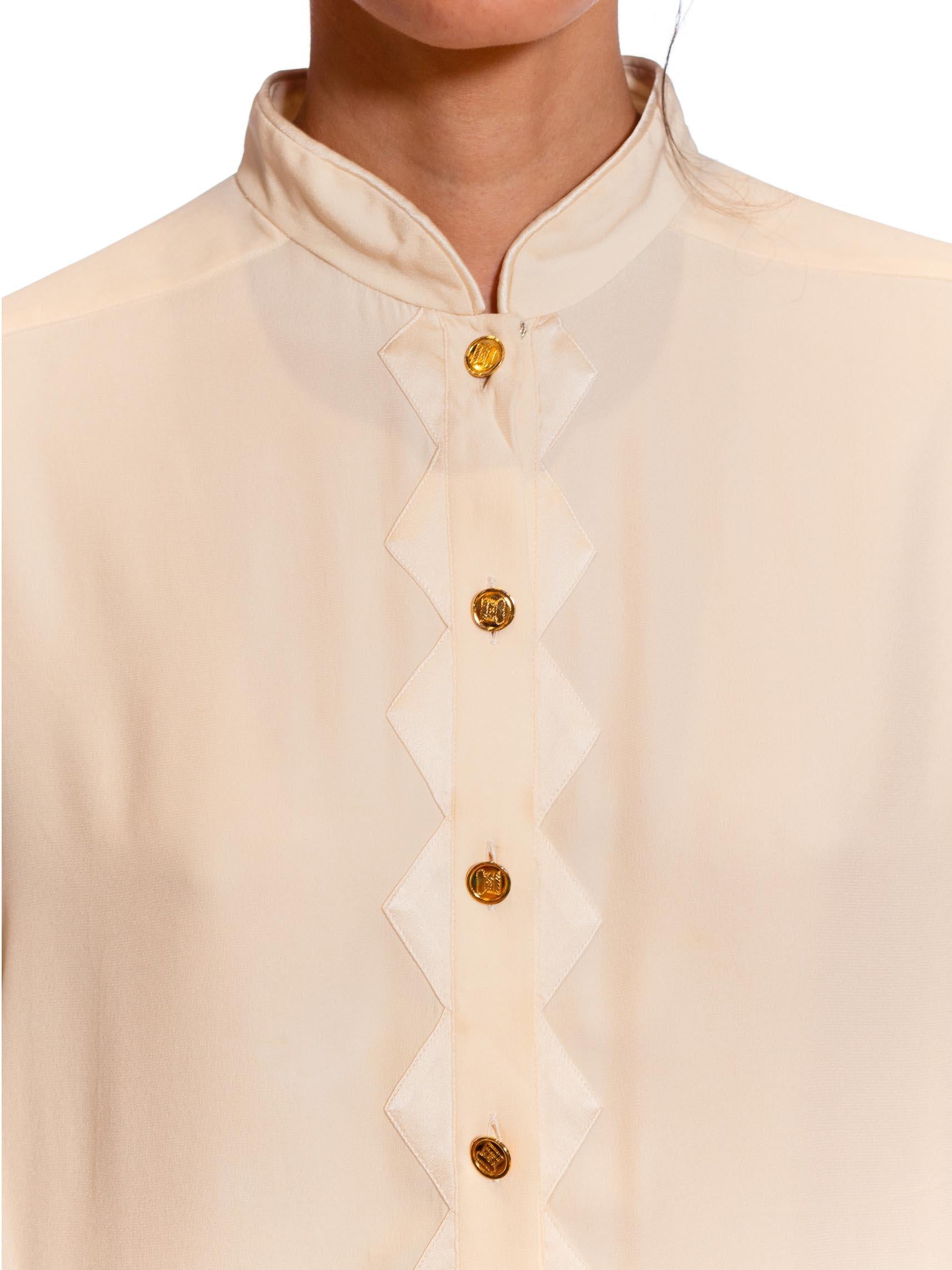 1980S CHANEL Ivory White Silk Crepe Blouse 5