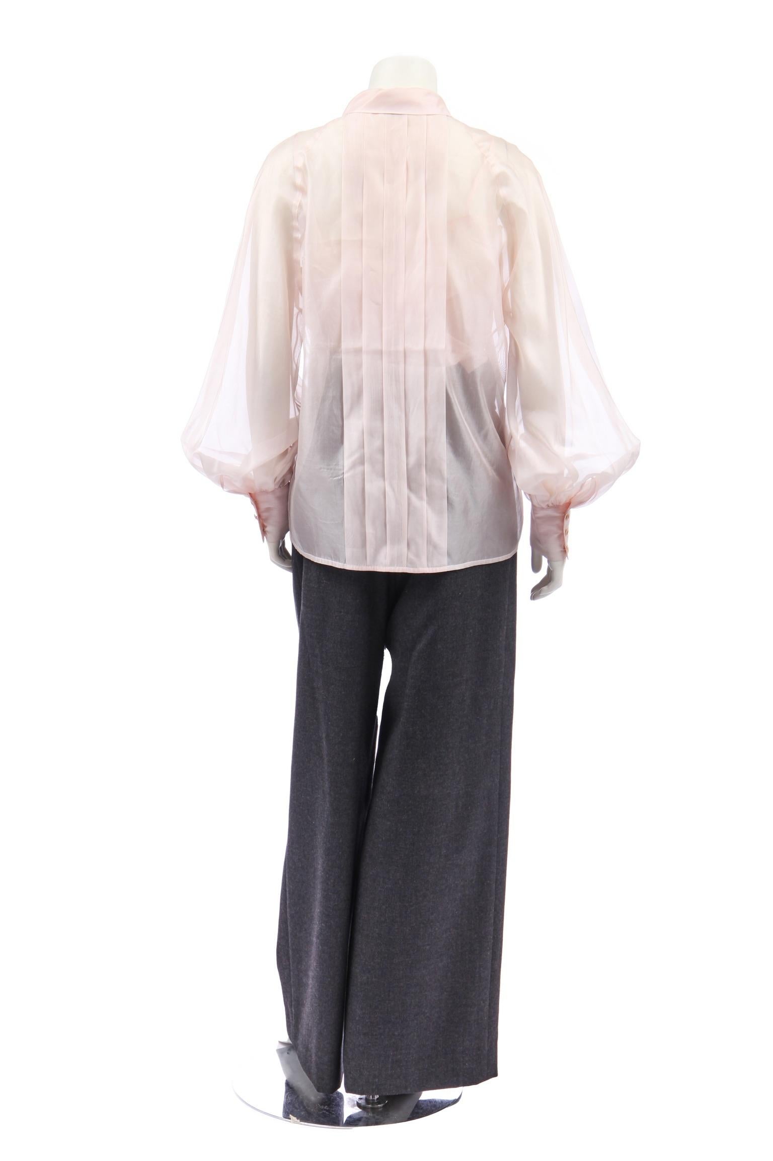 1980s Chanel Karl Lagerfeld Blush Pink Silk Organza Bow Blouse with Camisole In Excellent Condition In London, GB