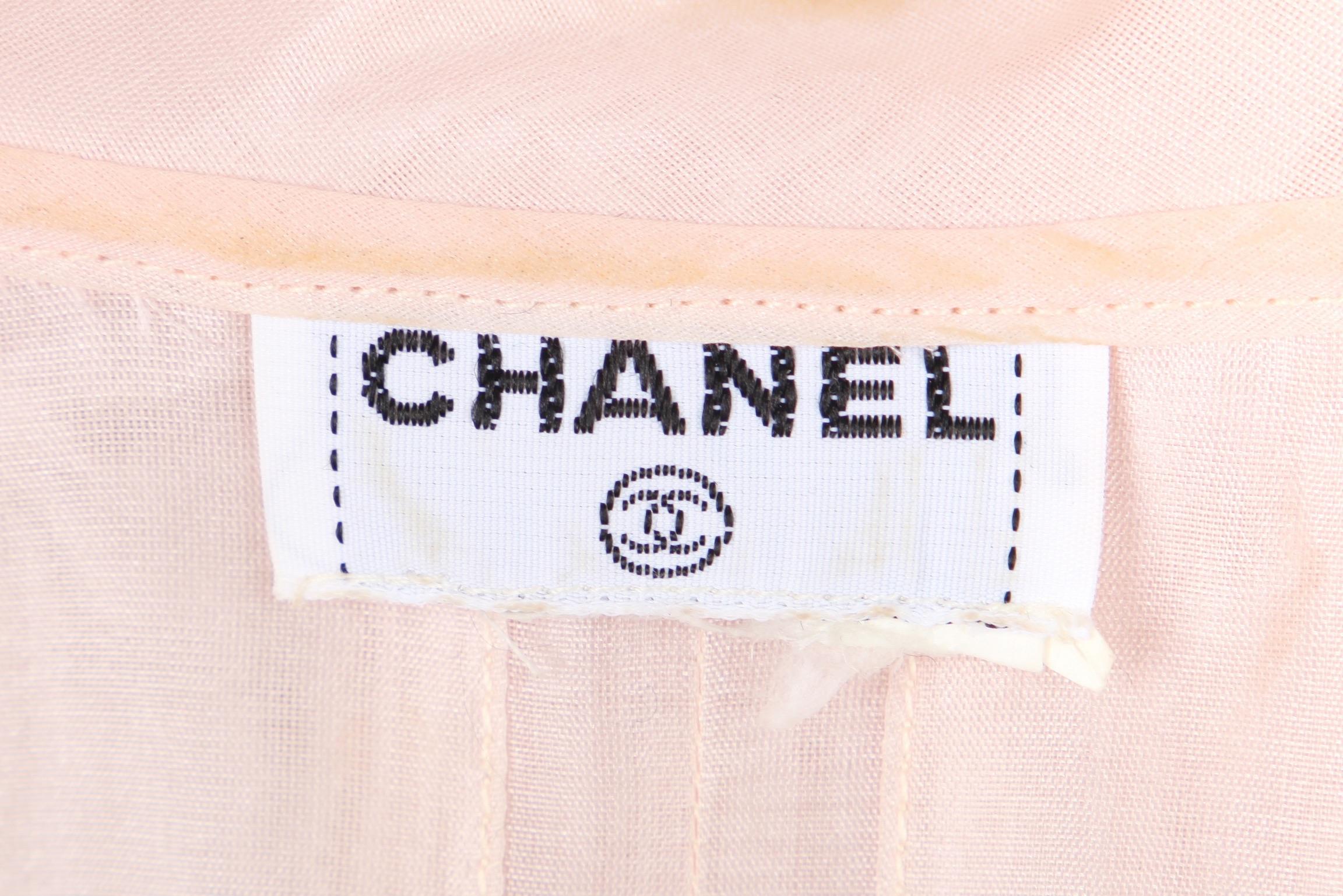 1980s Chanel Karl Lagerfeld Blush Pink Silk Organza Bow Blouse with Camisole 2