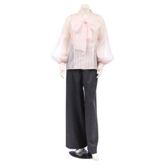 1980s Chanel Karl Lagerfeld Blush Pink Silk Organza Bow Blouse with Camisole