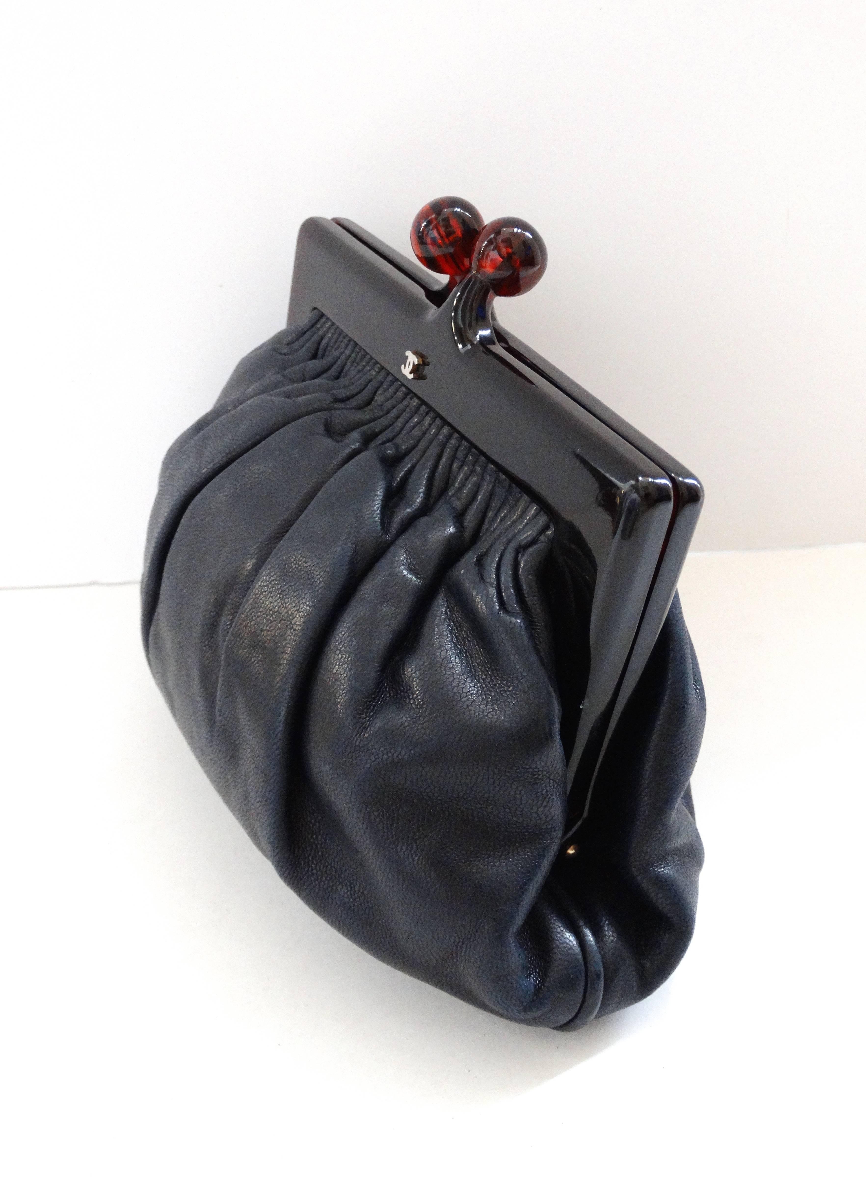 Black 1980s Chanel Kiss-Lock Gathered Leather Bag 