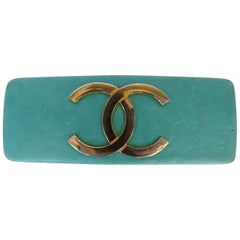 Chanel - Barrette en cuir d'agneau « CC » des années 1980 