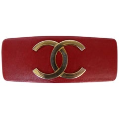 Vintage 1980s Chanel Lambskin "CC" Hair Barrette 