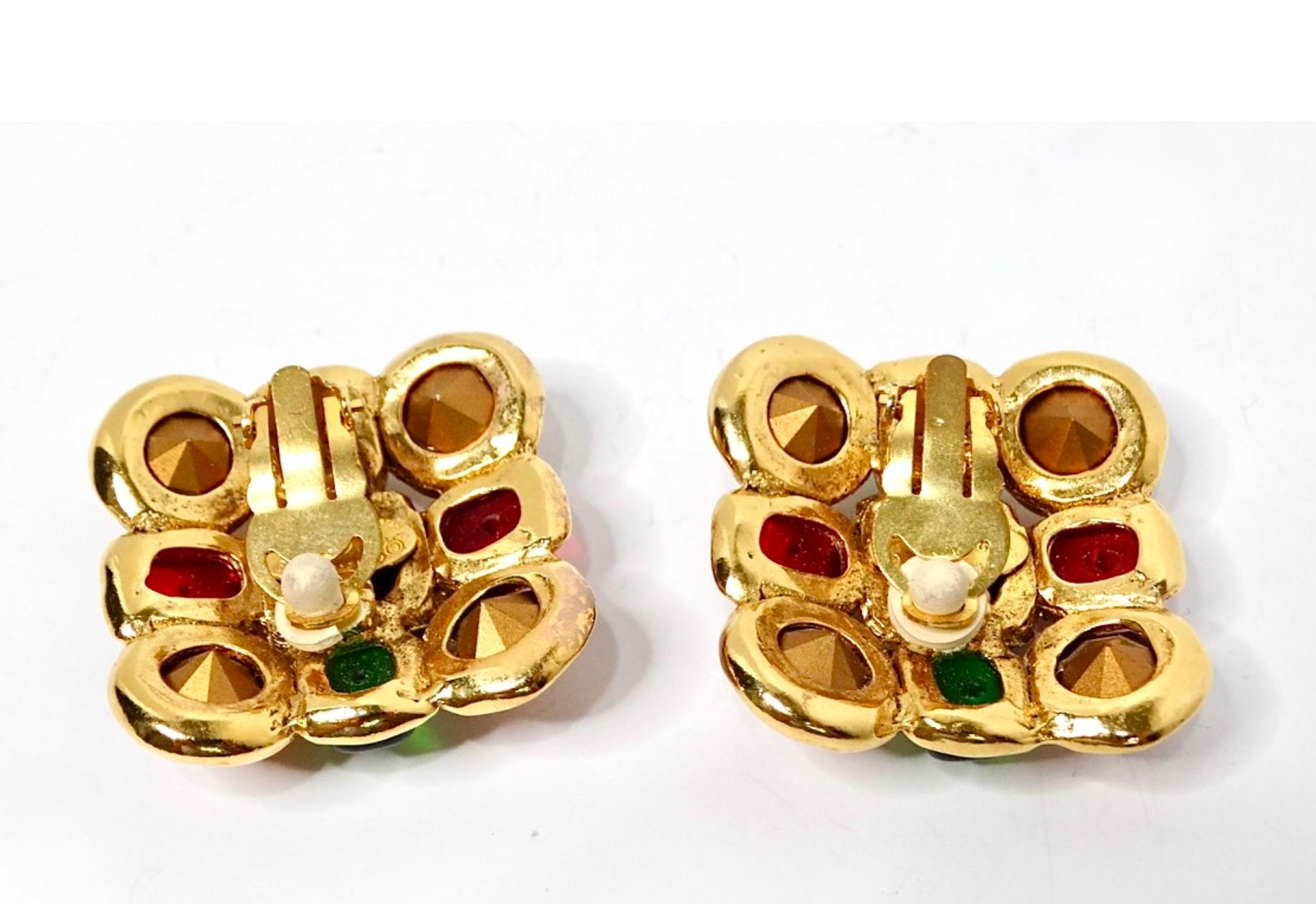 De las mujeres Chanel Años 80 Pendientes Gripoix Grandes Multicolor Tono Oro en venta