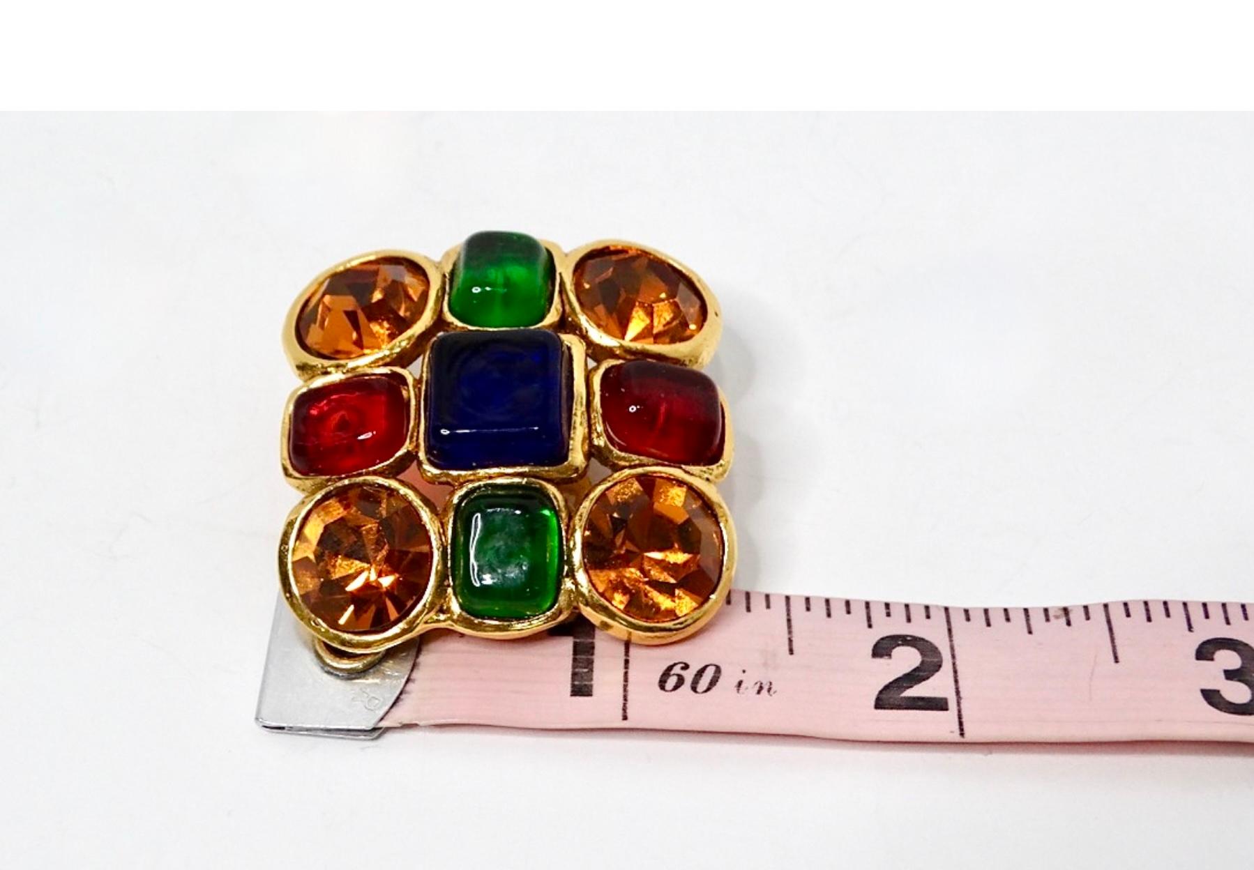 Chanel Años 80 Pendientes Gripoix Grandes Multicolor Tono Oro en venta 1