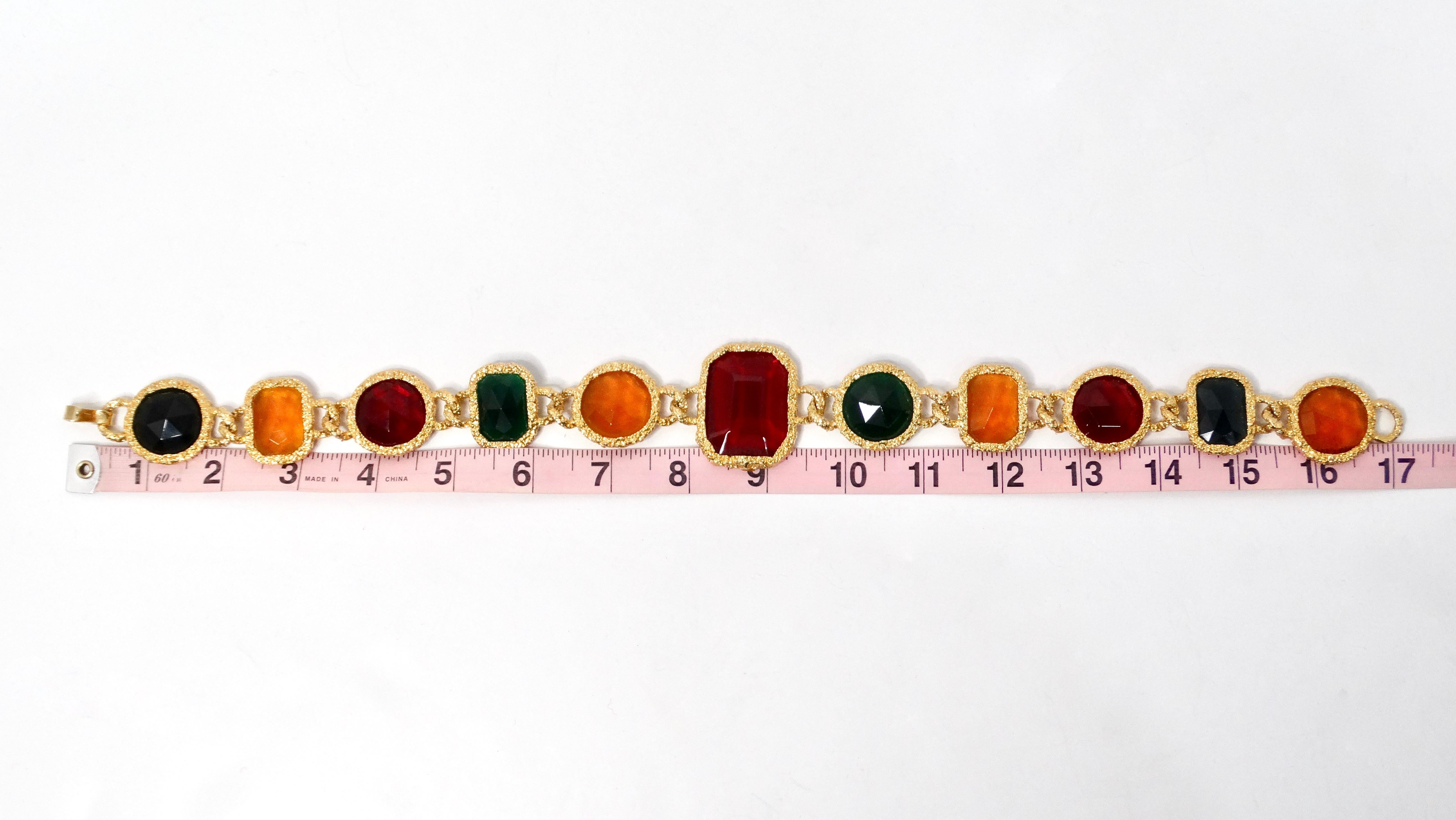 1980s Chanel-Like Colorful Jewel-Tone Costume Statement Necklace For Sale 2