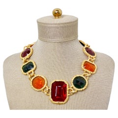 1980s Chanel-Like Colorful Jewel-Tone Costume Statement Necklace