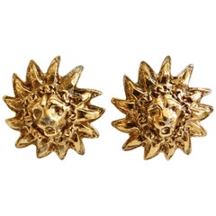 Chanel 1980s Lion Sunburst Clip On Earrings