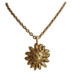 Vintage 1980s Chanel Lion Sunburst Pendant Necklace 