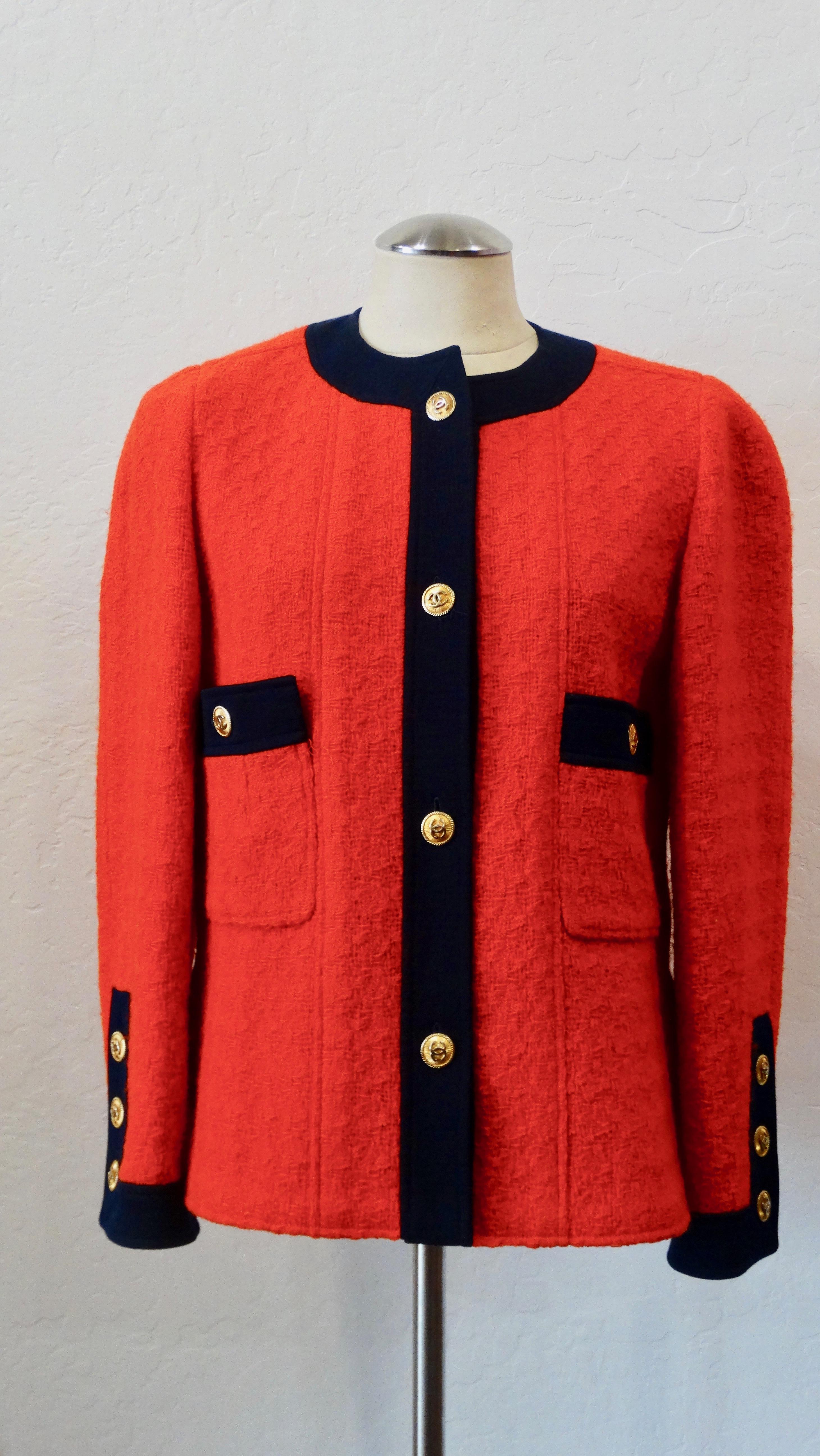 1980s Chanel Lipstick Red Tweed Jacket  6