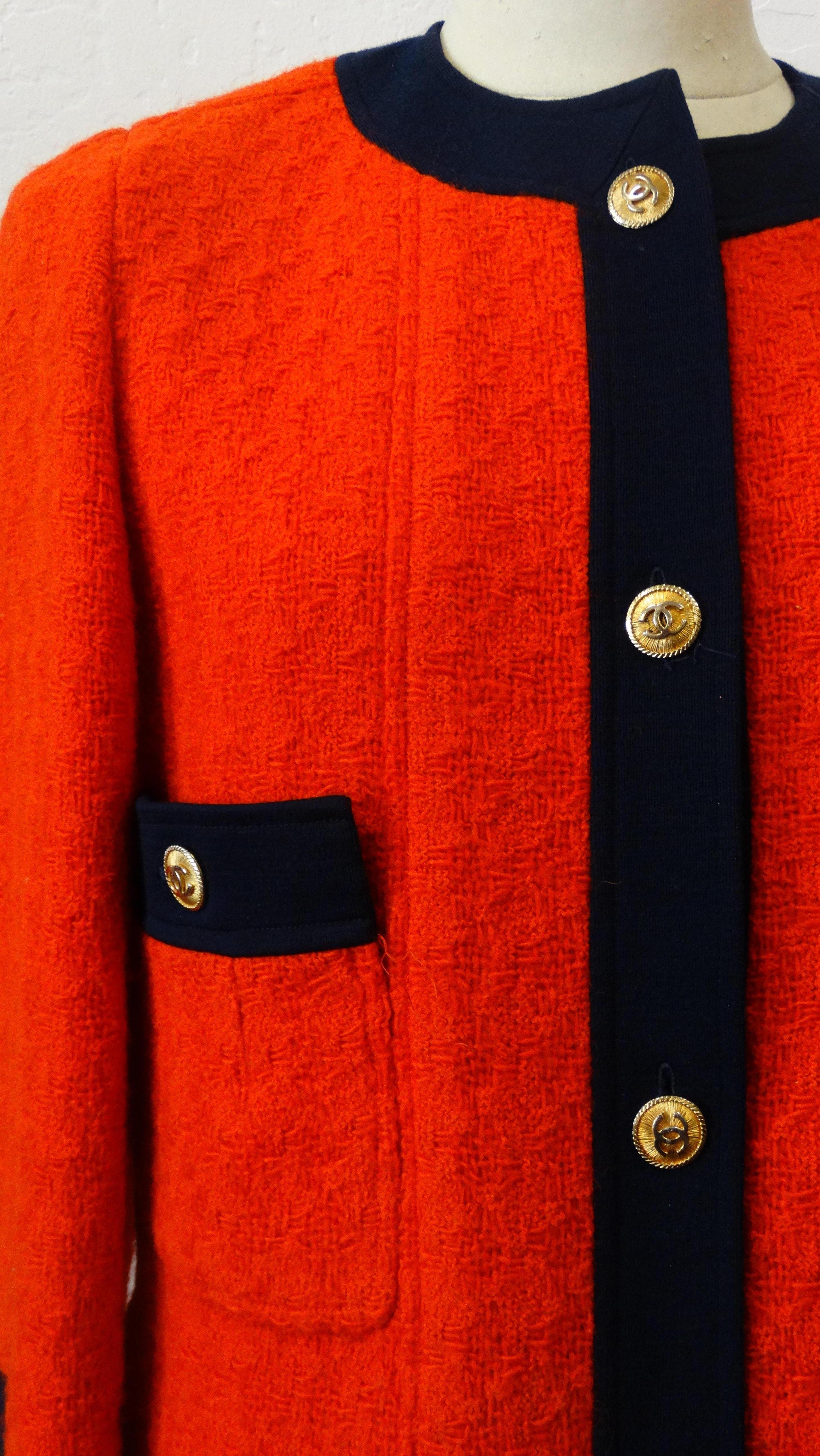 Women's or Men's 1980s Chanel Lipstick Red Tweed Jacket 