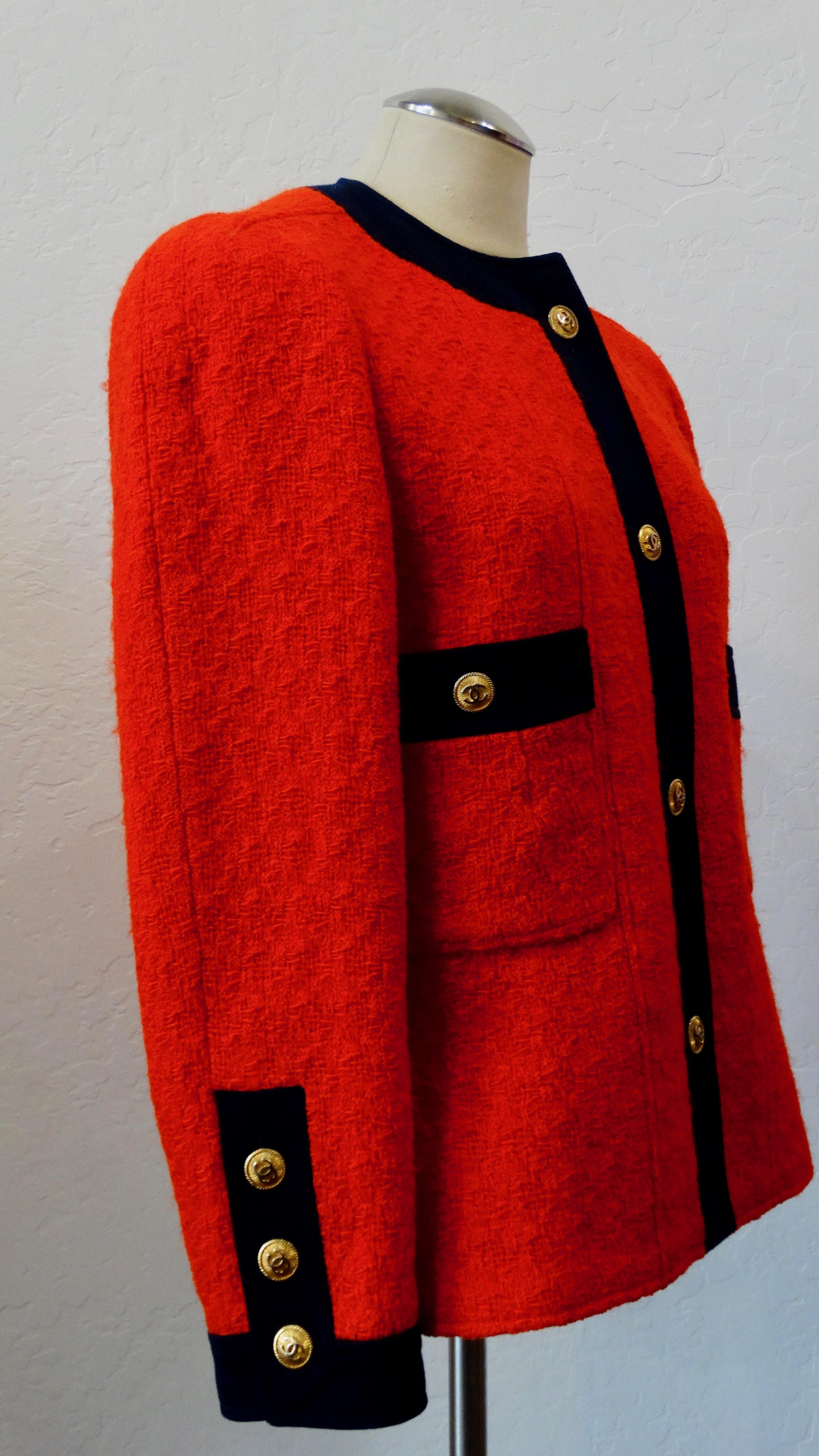1980s Chanel Lipstick Red Tweed Jacket  4