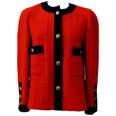 1980s Chanel Lipstick Red Tweed Jacket 