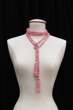 1980s Chanel long pink beaded necklace with tassels