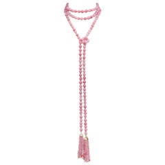 Vintage 1980s Chanel long pink beaded necklace with tassels