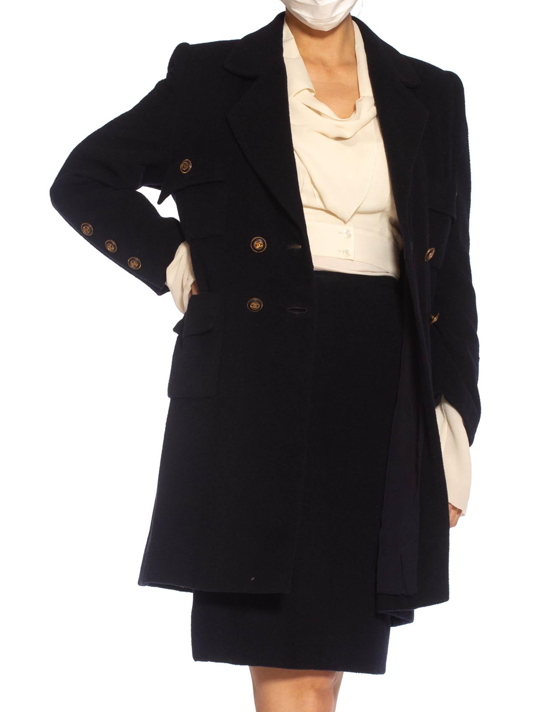 1980er CHANEL Marineblauer Mantel Haute Couture aus Kaschmirmischung und Wolle 3/4 Länge im Angebot 1