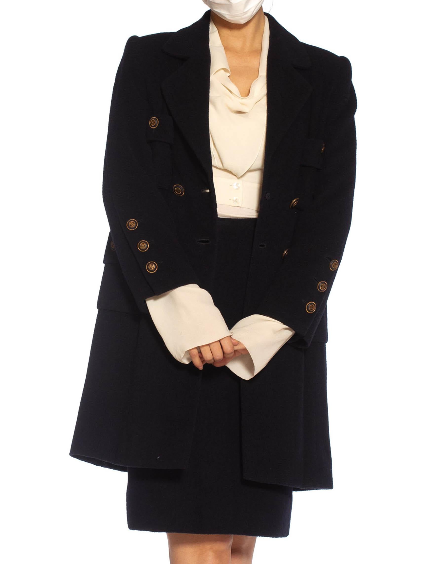 1980er CHANEL Marineblauer Mantel Haute Couture aus Kaschmirmischung und Wolle 3/4 Länge im Angebot 3