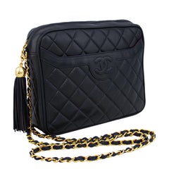 1980s Chanel Navy Blue Quilted Leather Large Camera Bag