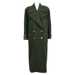 Vintage 1980s Chanel Olive Green Wool Trench Coat 