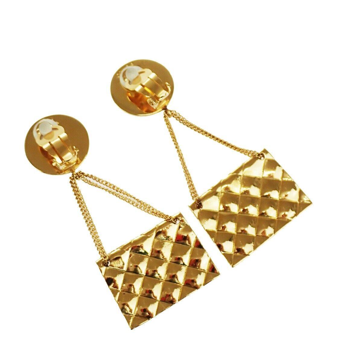 1980's Chanel Original Dangle Flap Earrings with Box For Sale 1