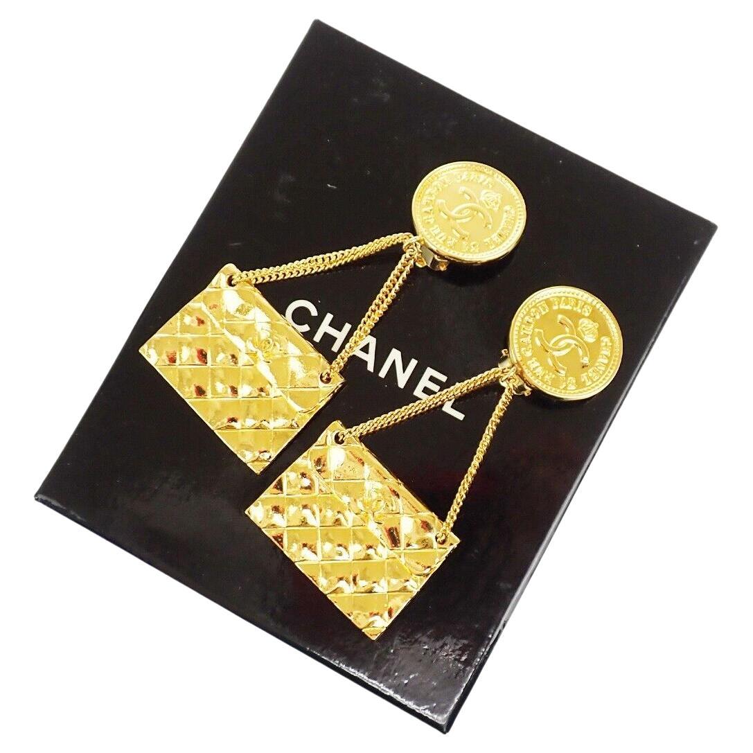 1980's Chanel Original Dangle Flap Earrings with Box  For Sale