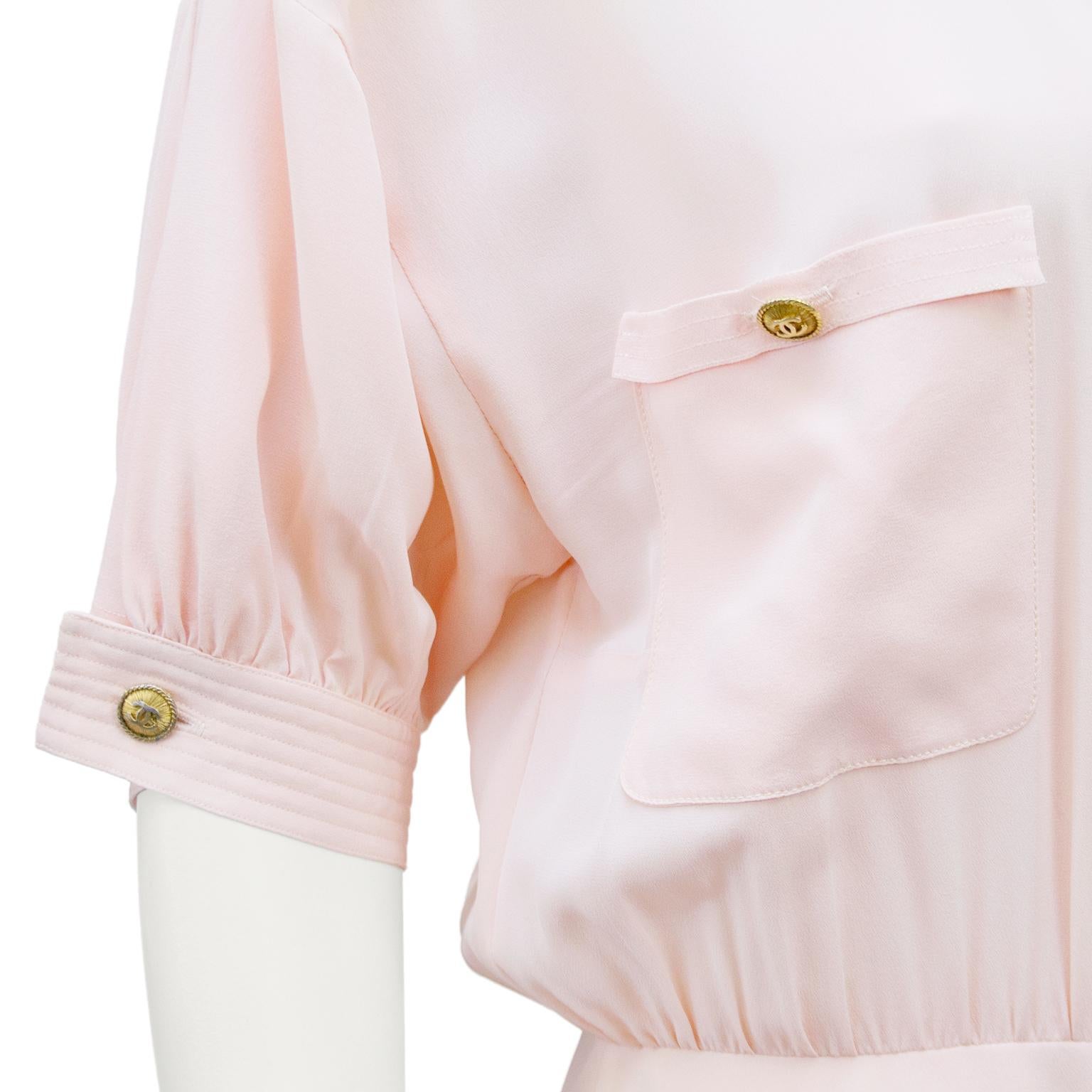 Beige 1980s Chanel Pale Pink Silk/Satin Day Dress 