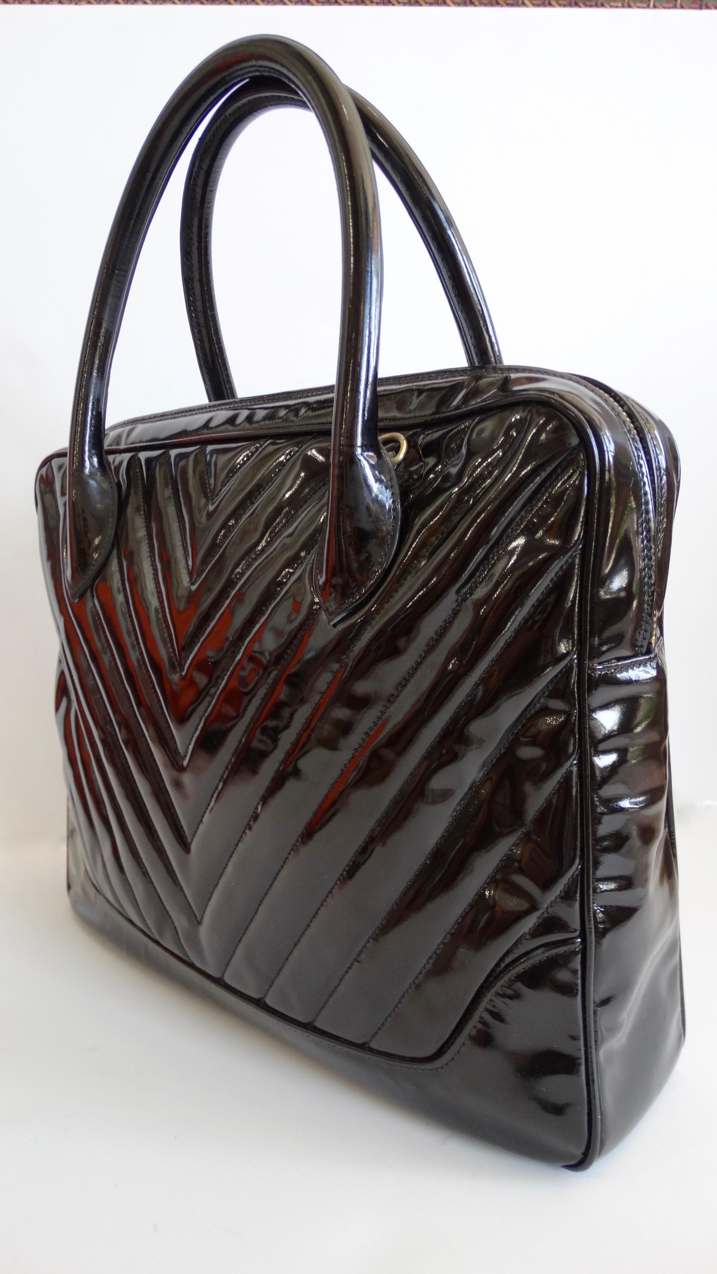 1980s Chanel Patent Leather Chevron Quilted Bag 5