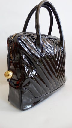 1980s Chanel Patent Leather Chevron Quilted Bag