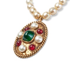 1980s Chanel Pearl and Gripoix Pendant Necklace