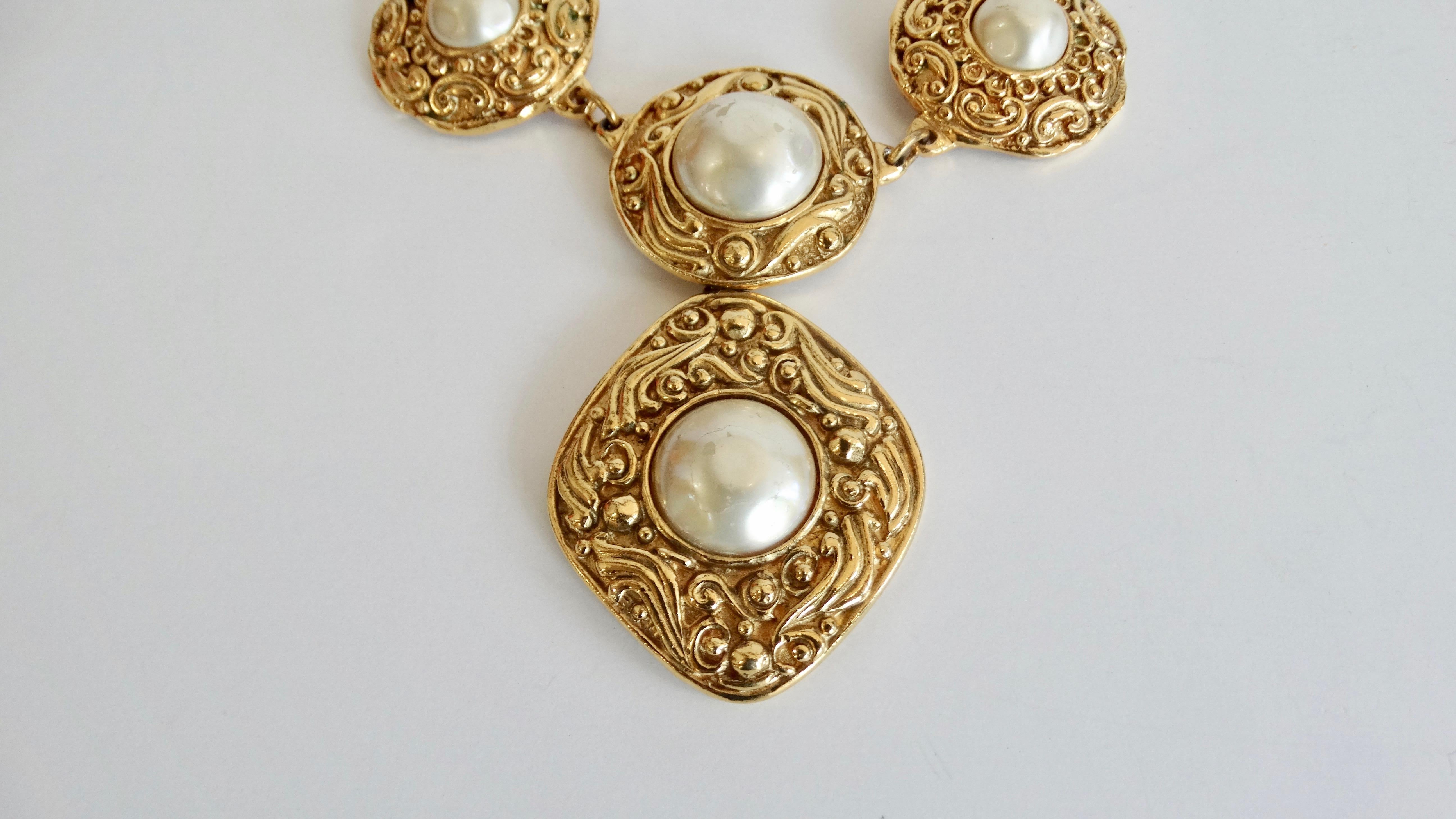 Chanel 1980s Pearl Statement Pendant Necklace  6