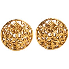 Retro 1980's Chanel Perforated Logo Clip Earrings