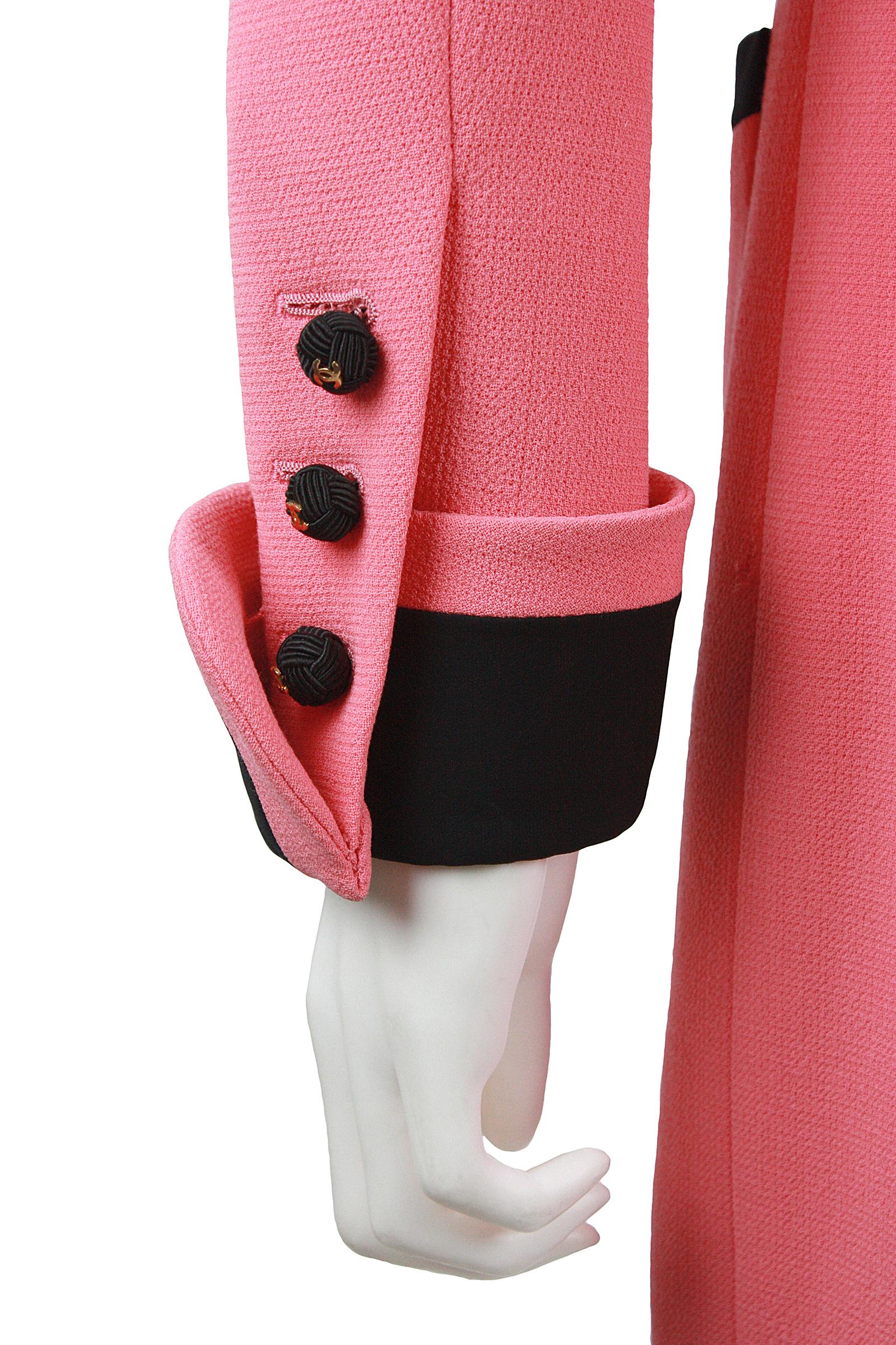 Women's 1980s Chanel Pink, Black Trim Peter Pan Collar & Tulip Hem Jacket, or Mini-Dress