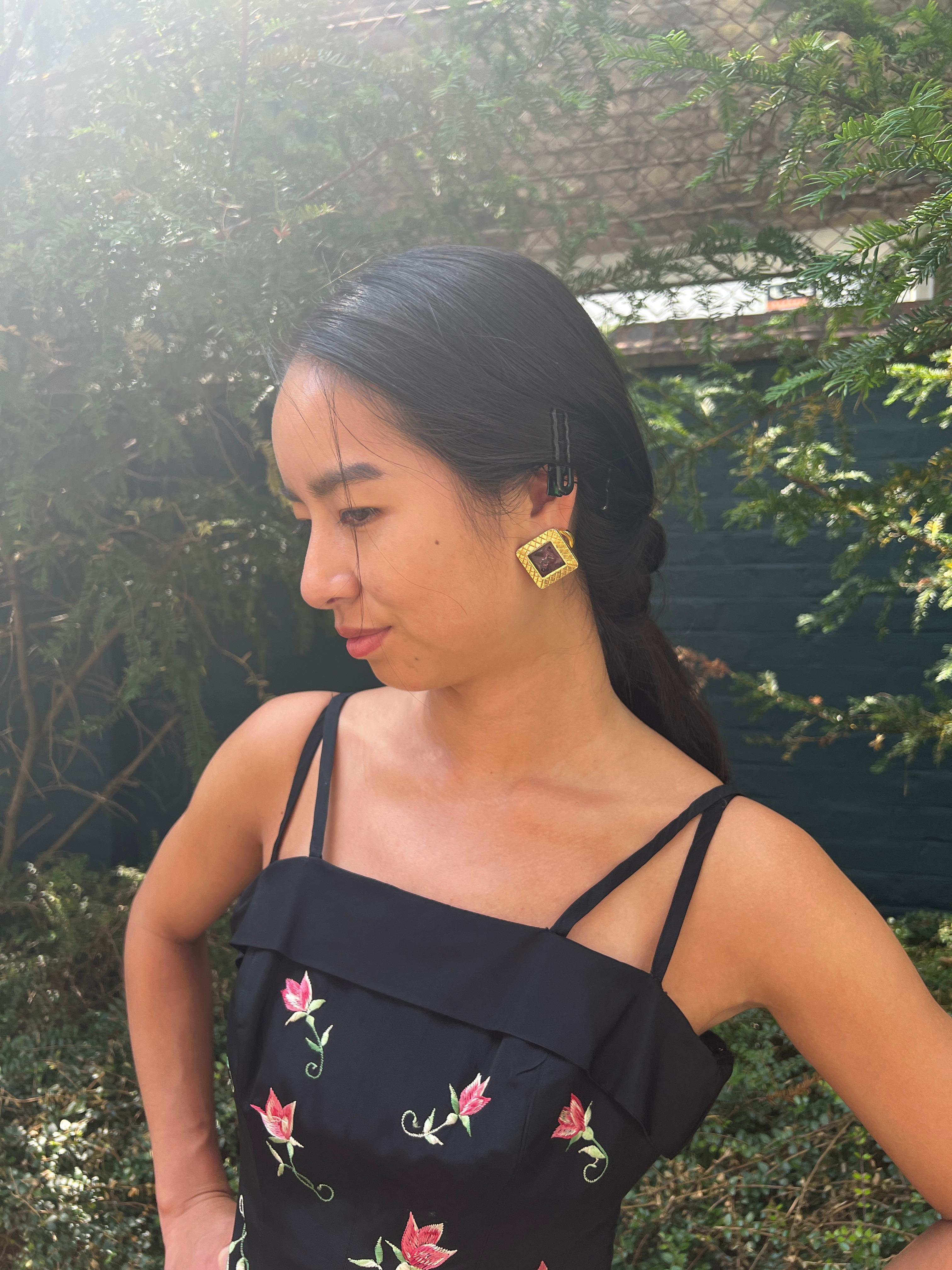 1991 Chanel Documented Purple Gripoix Earrings For Sale 5
