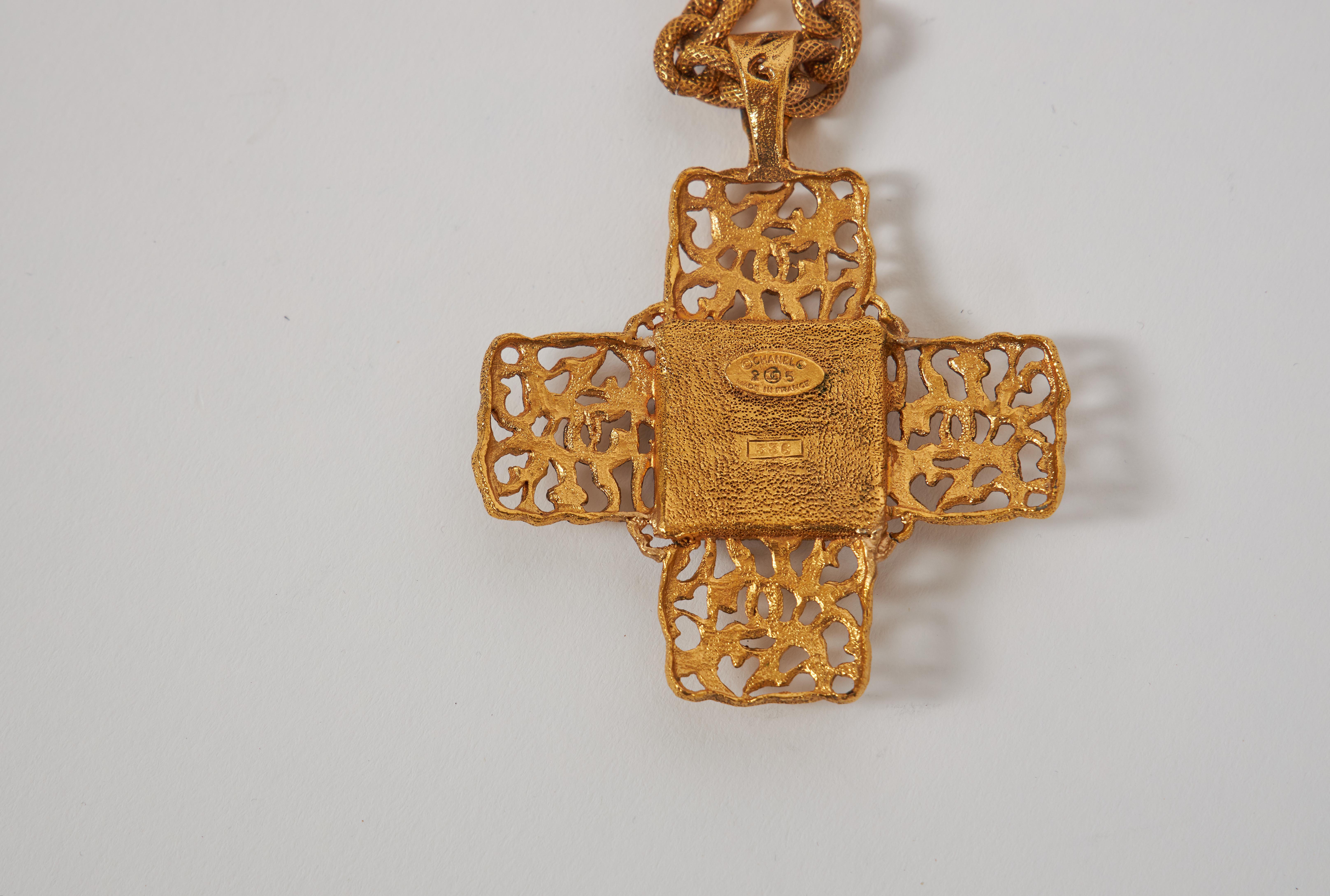 Women's 1980's Chanel Red Gripoix Gold Cross Necklace