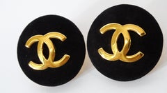 1980s Chanel Suede CC Button Earrings