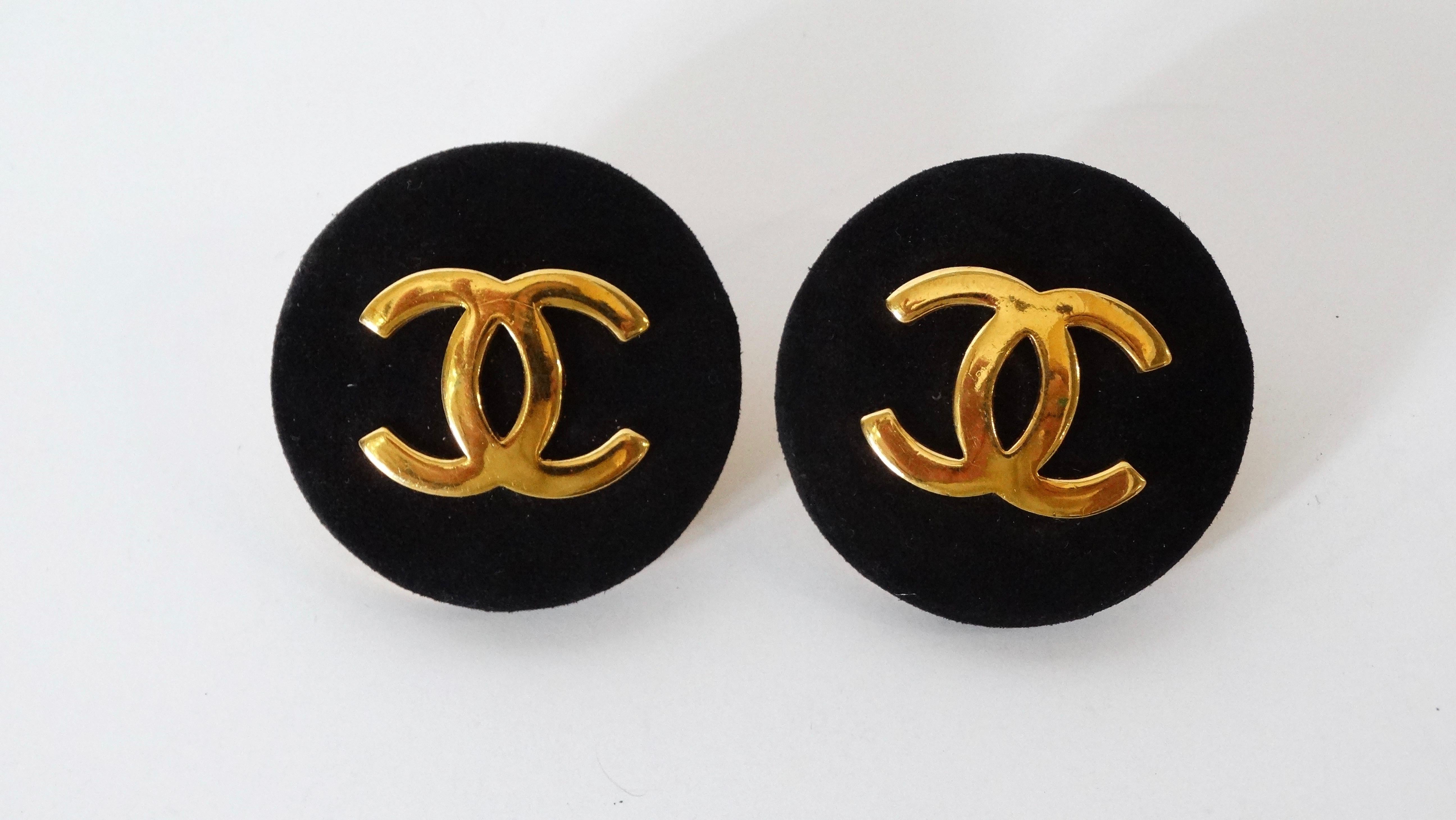 Women's 1980s Chanel Suede CC Button Earrings