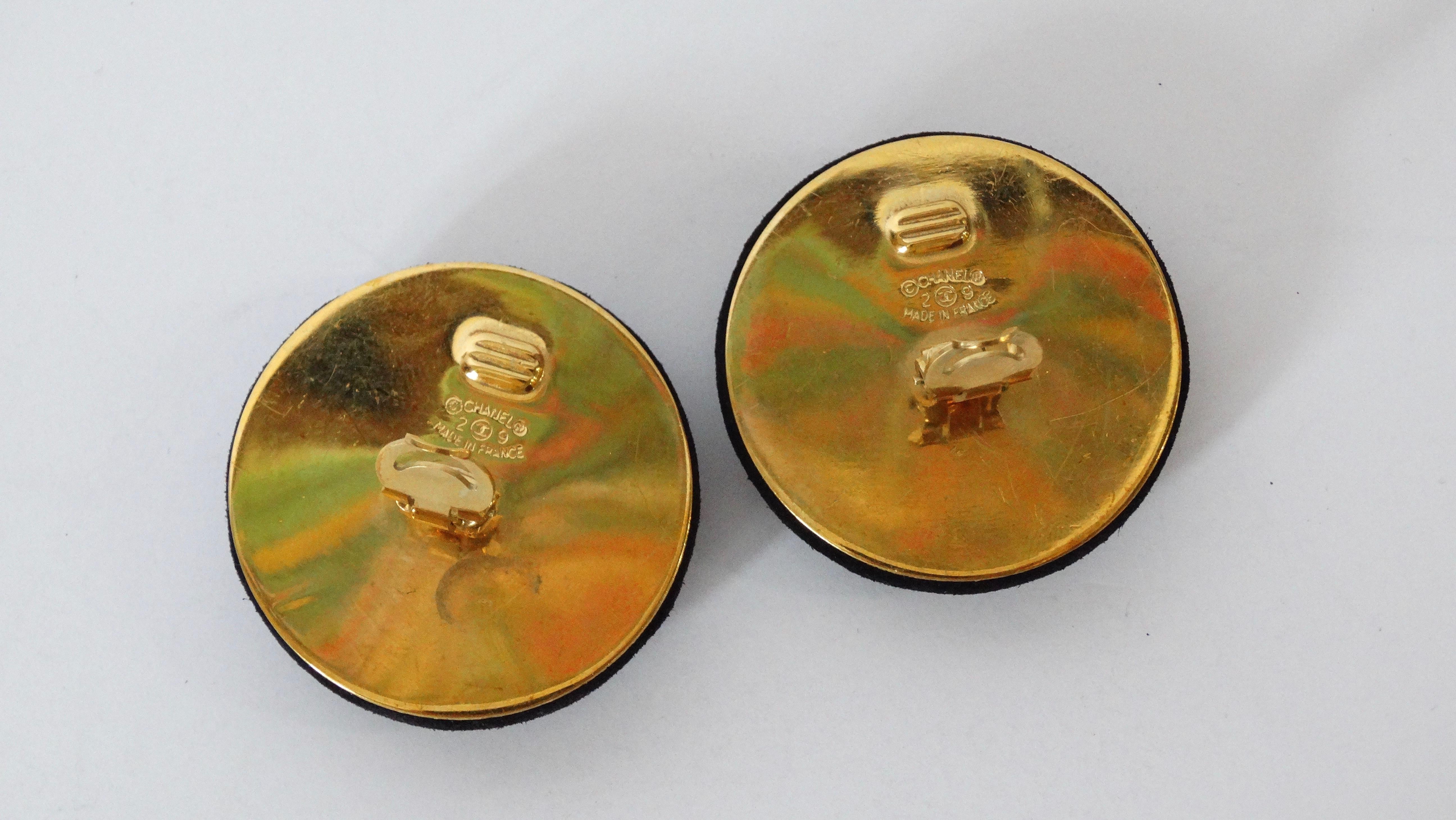 1980s Chanel Suede CC Button Earrings 1