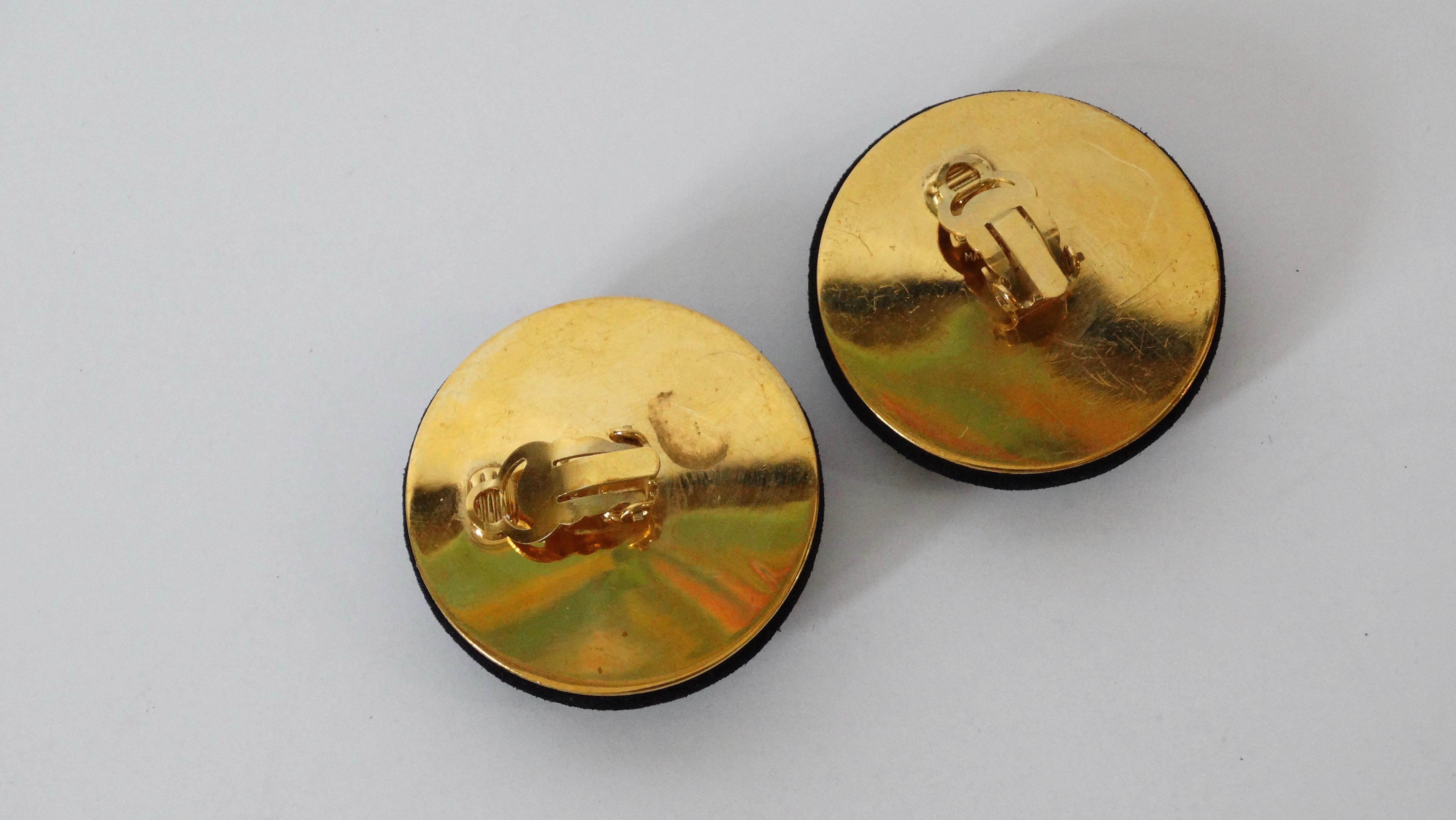 1980s Chanel Suede CC Button Earrings 2