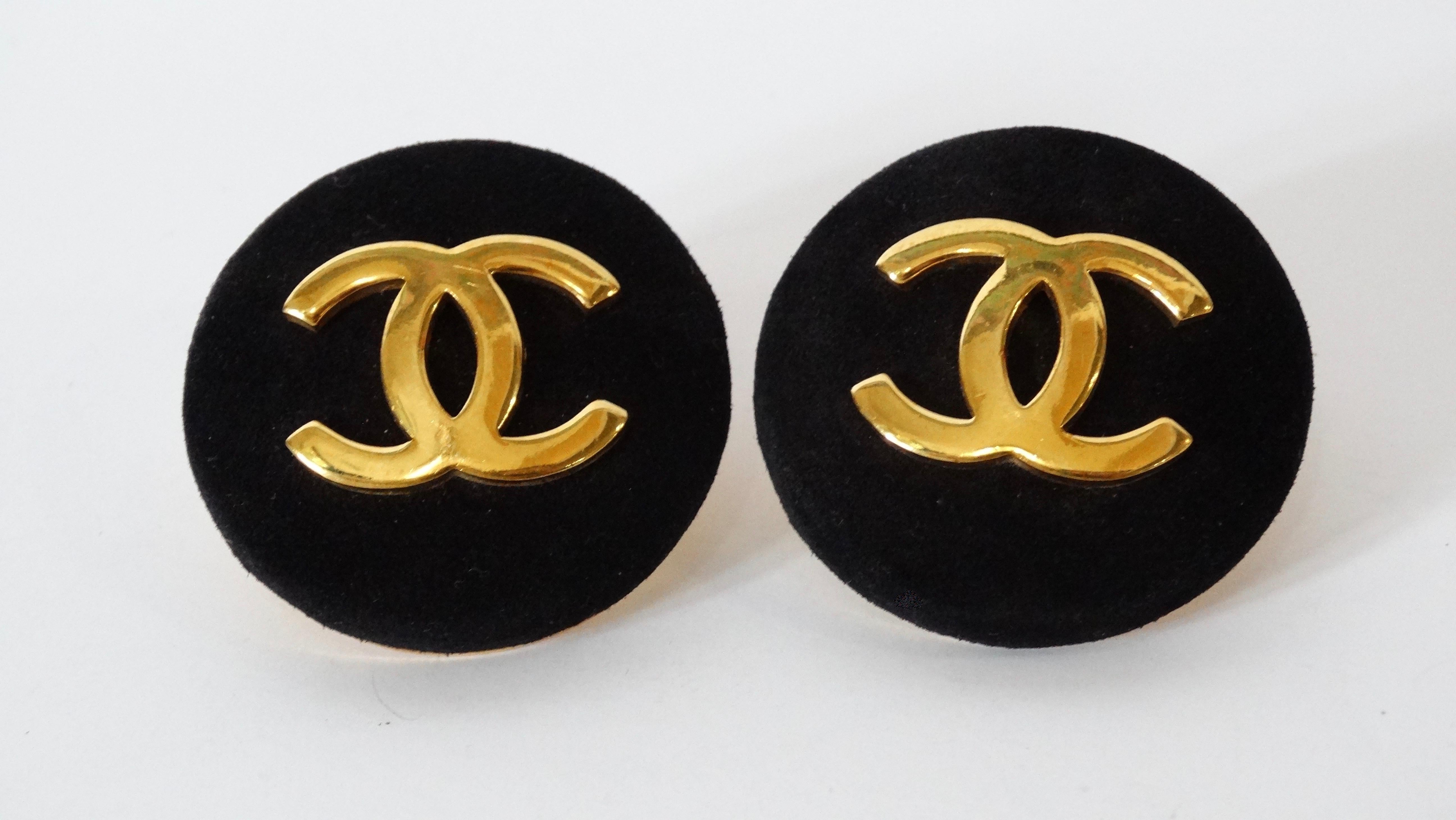 1980s Chanel Suede CC Button Earrings 3