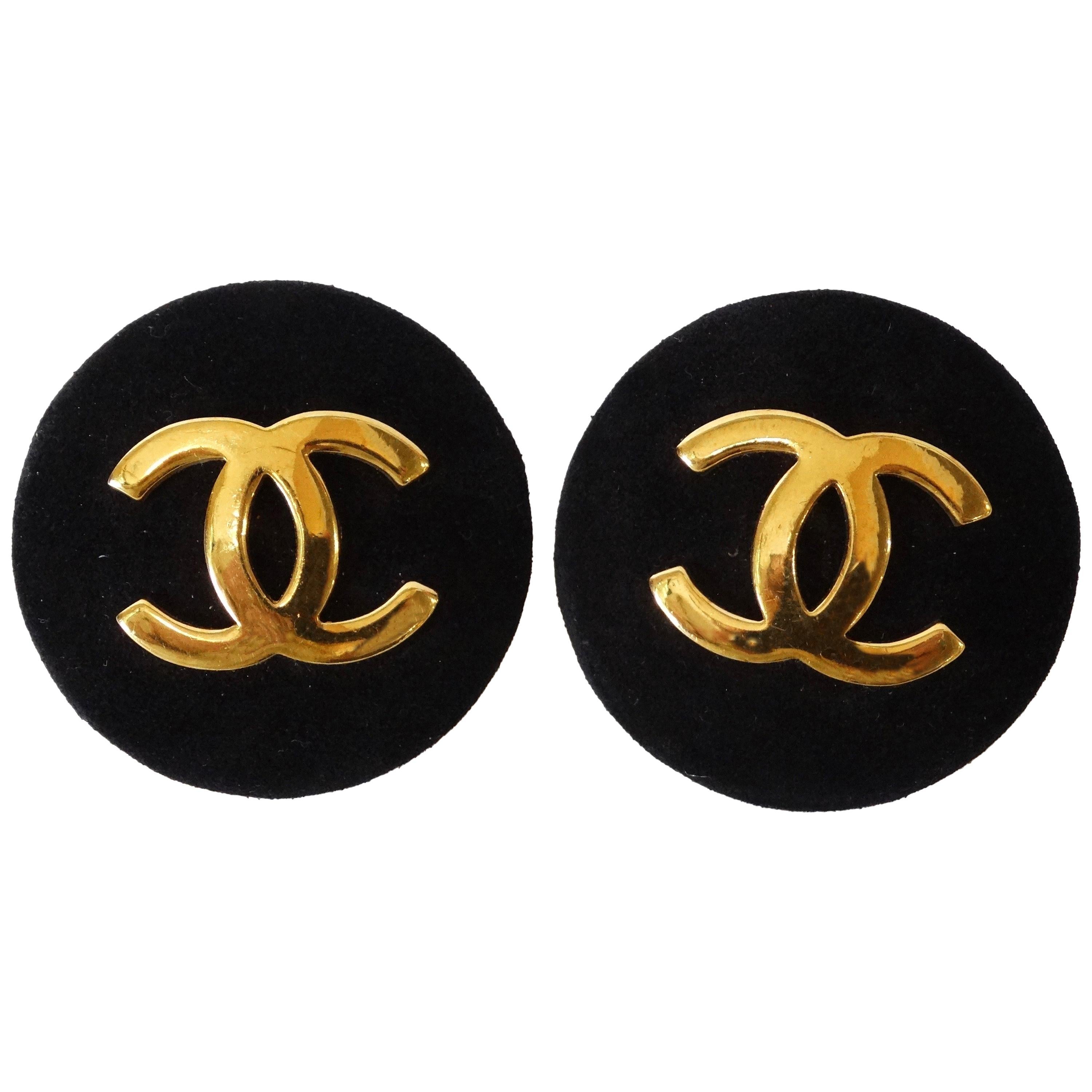 1980s Chanel Suede CC Button Earrings