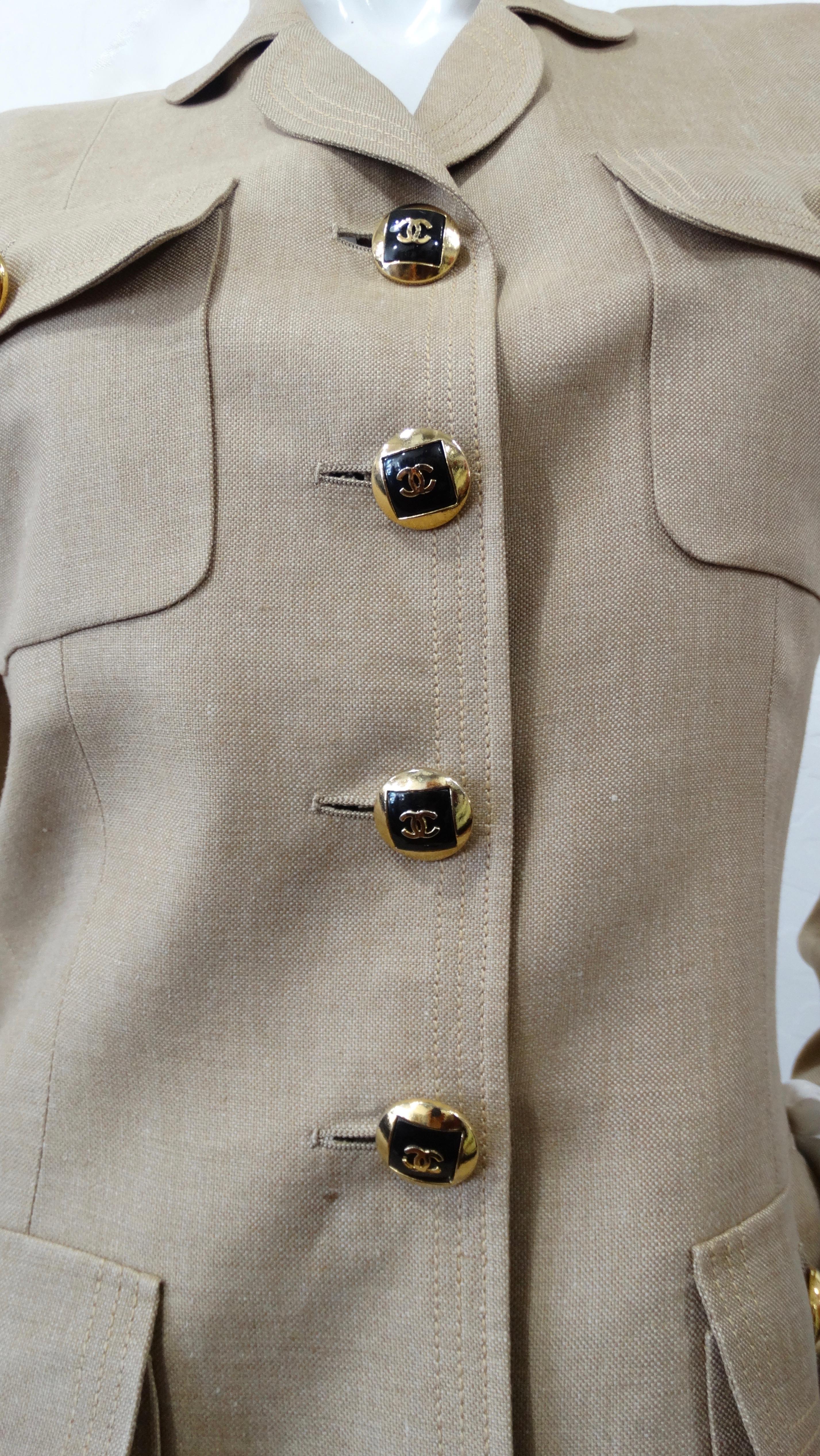 Chanel 1980s Tan Linen Blazer With CC Buttons 1