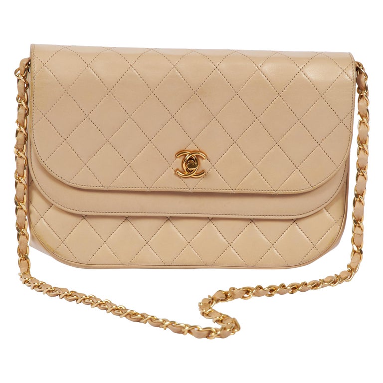 1980's Chanel Vintage Beige Double Flap Quilted Bag