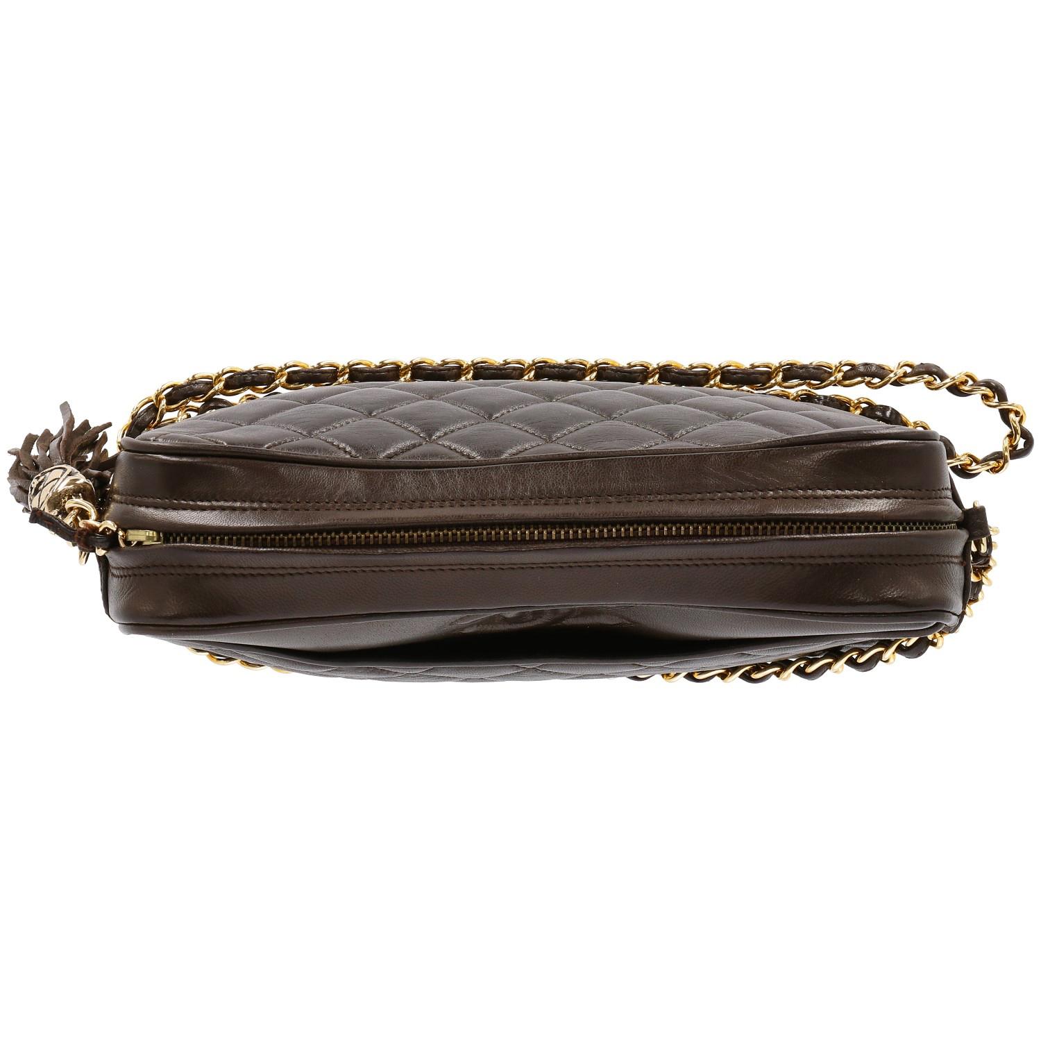 1980s Chanel Vintage Brown Lambskin Shoulder Bag 1