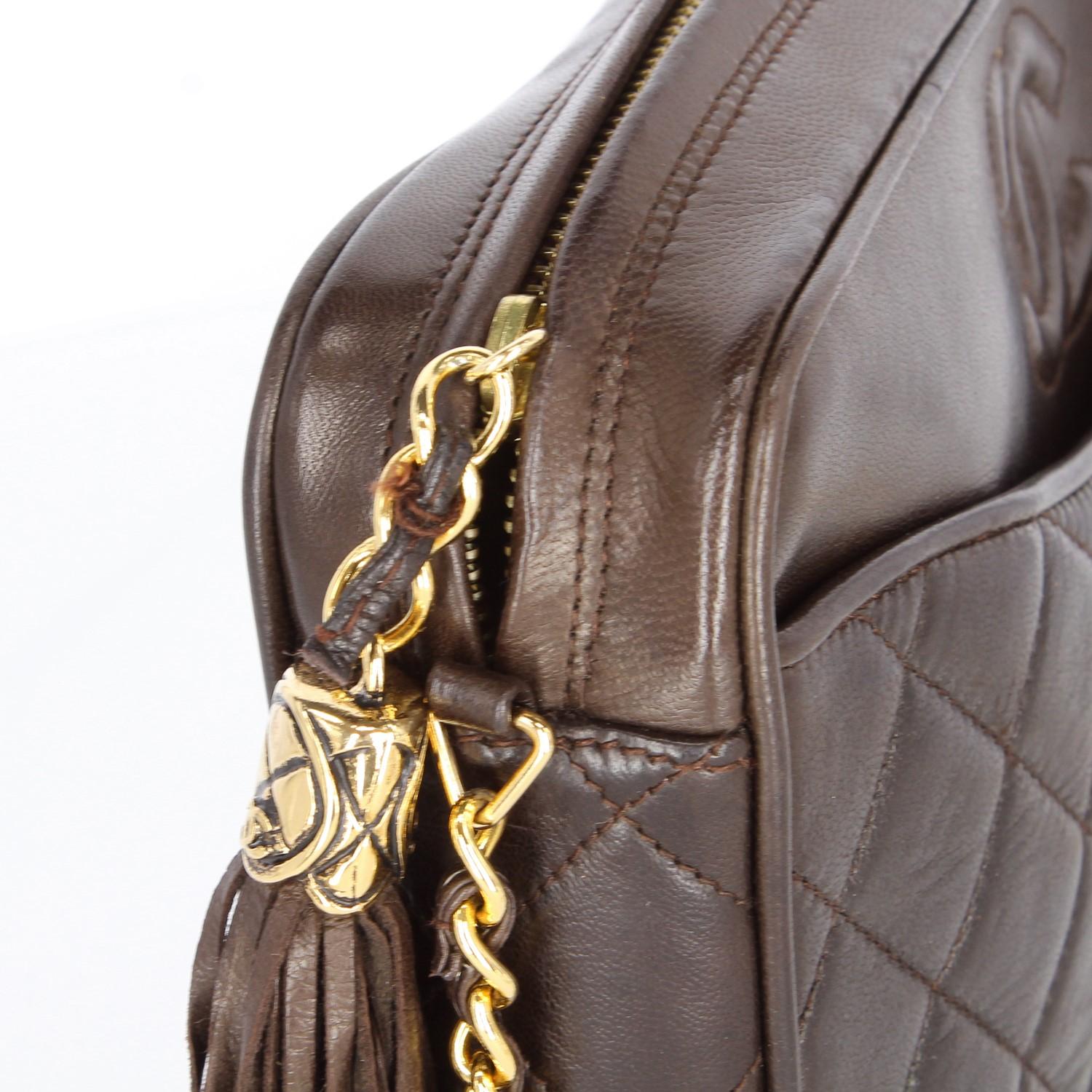1980s Chanel Vintage Brown Lambskin Shoulder Bag 2