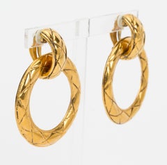 1980's Chanel Vintage Quilted Doorknocker Earrings
