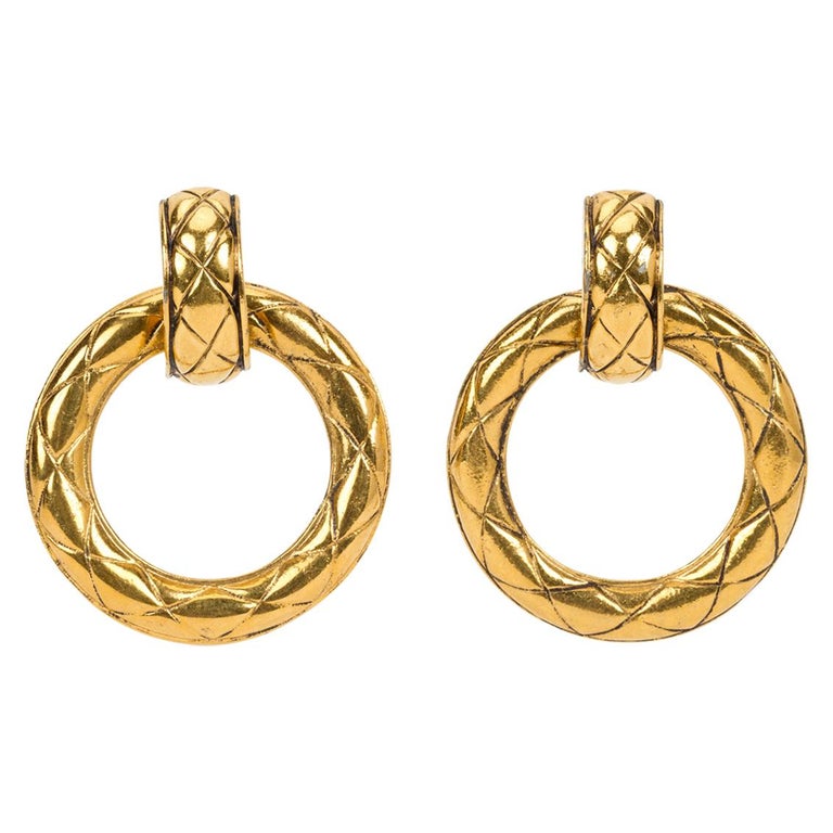 1980's Chanel Vintage Quilted Doorknocker Earrings For Sale at 1stDibs