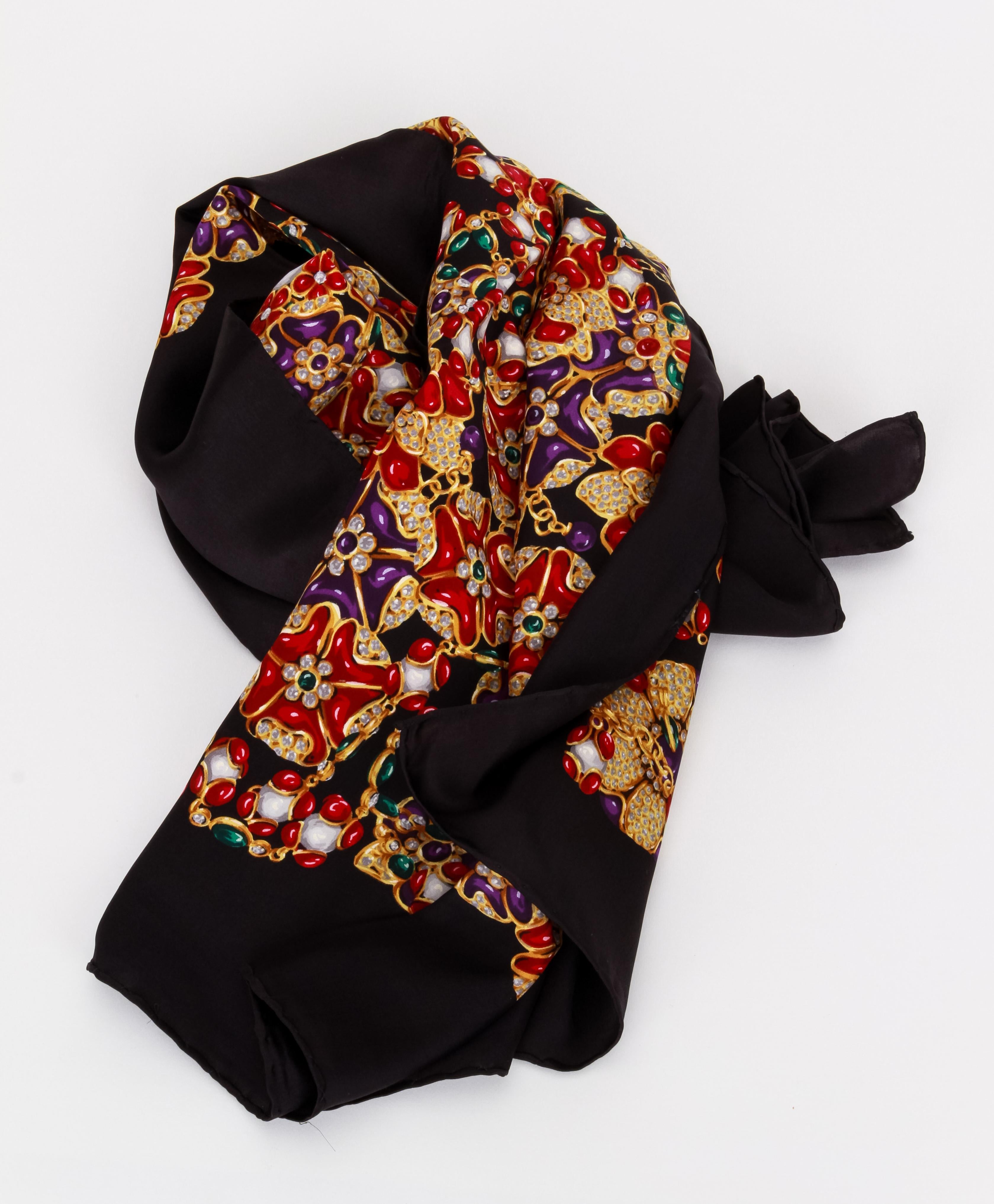 1980's Chanel Vintage Silk Gripoix Black Scarf In Excellent Condition In West Hollywood, CA