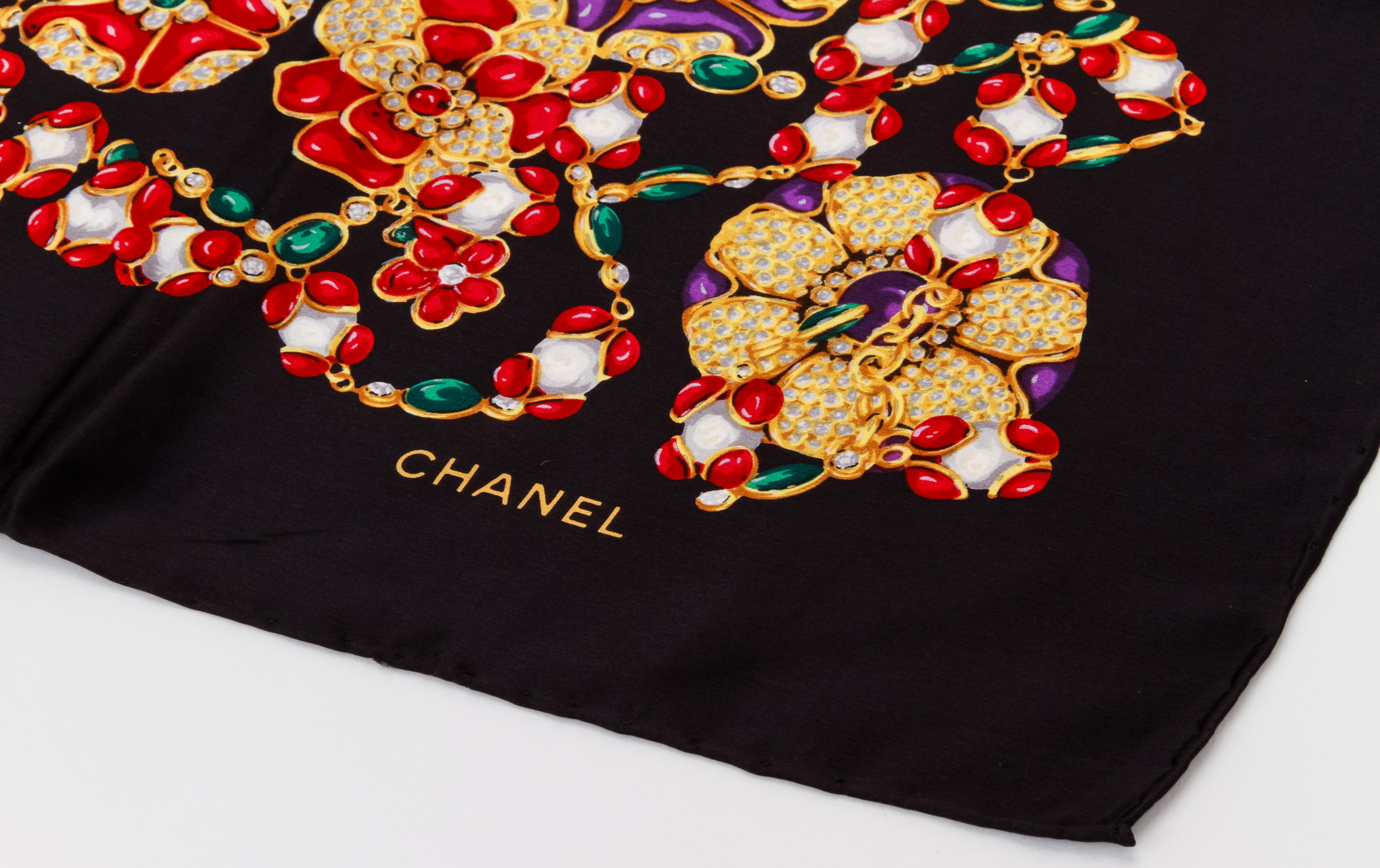 1980's Chanel Vintage Silk Gripoix Black Scarf 1