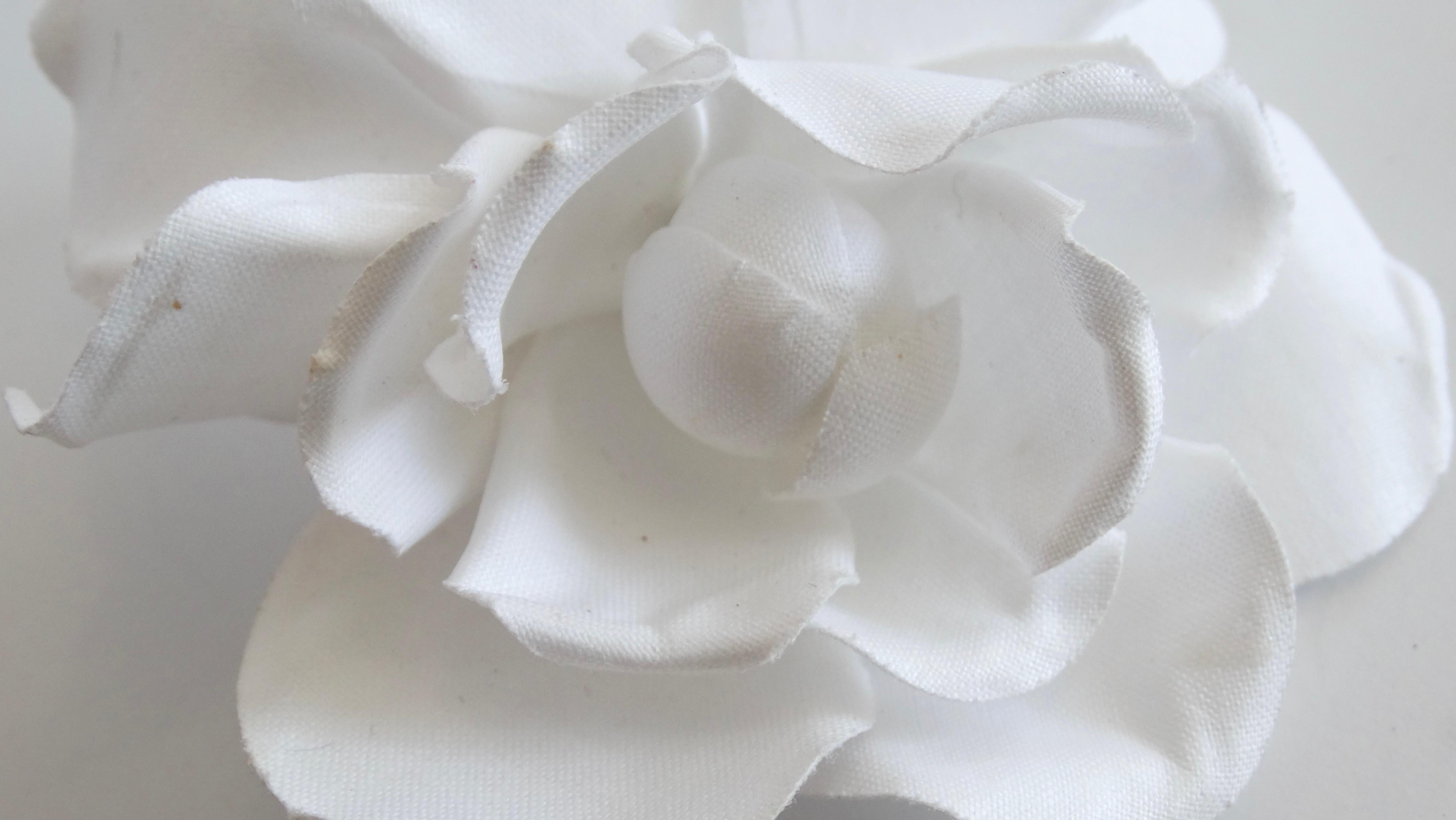 Chanel 1980s White Camellia Flower Brooch In Good Condition In Scottsdale, AZ